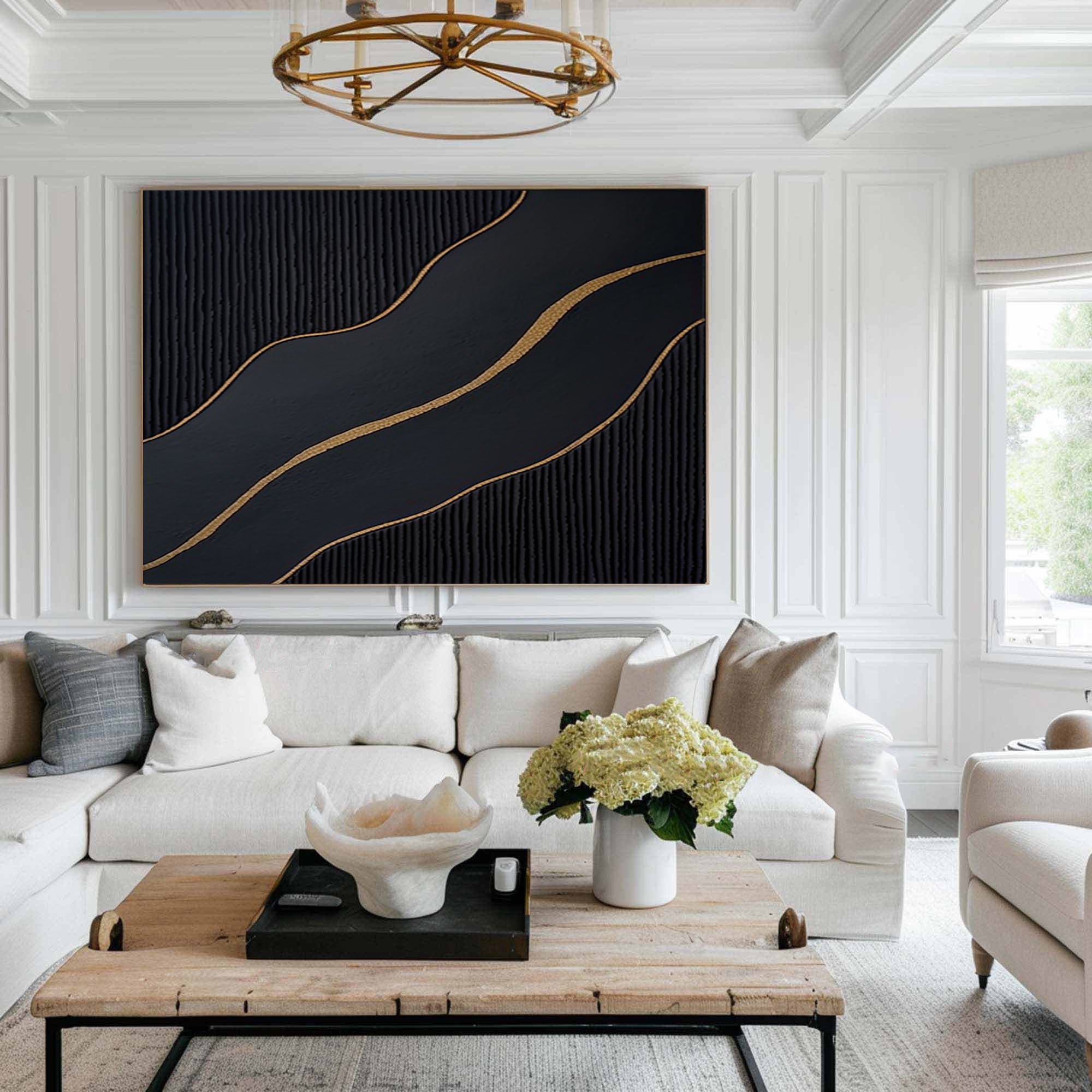 Luxury Black and Gold Abstract Painting on Canvas #BM 089
