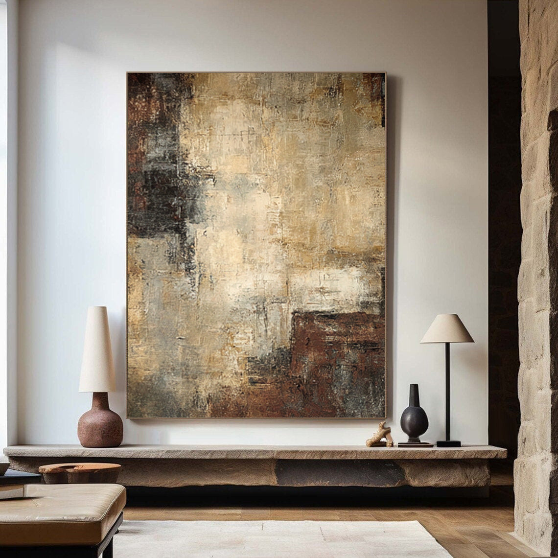 Rustic Abstract Art Large Canvas Distressed Finish #WG 046