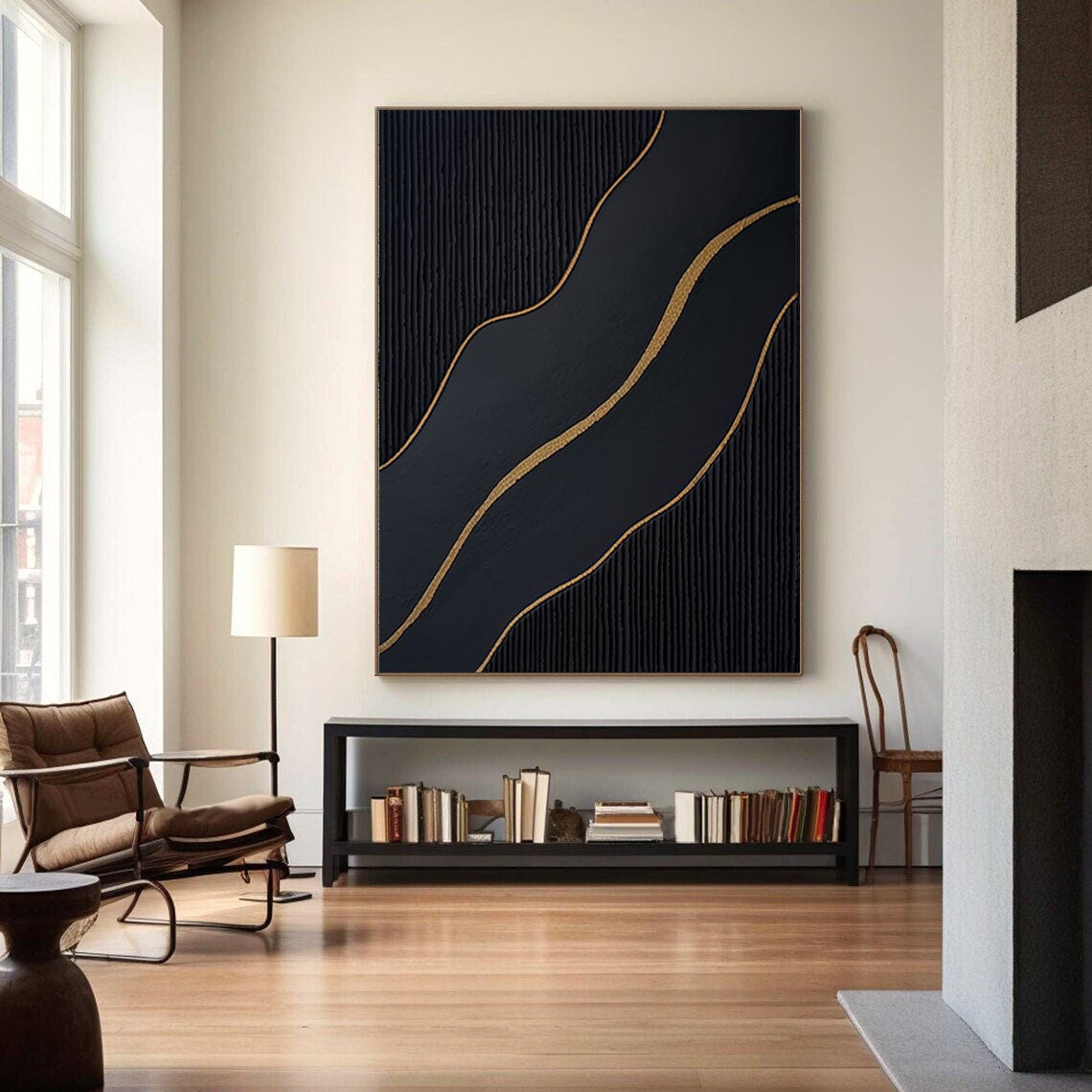 Large Black and Gold Abstract Canvas Art for Home Decor #BM 086