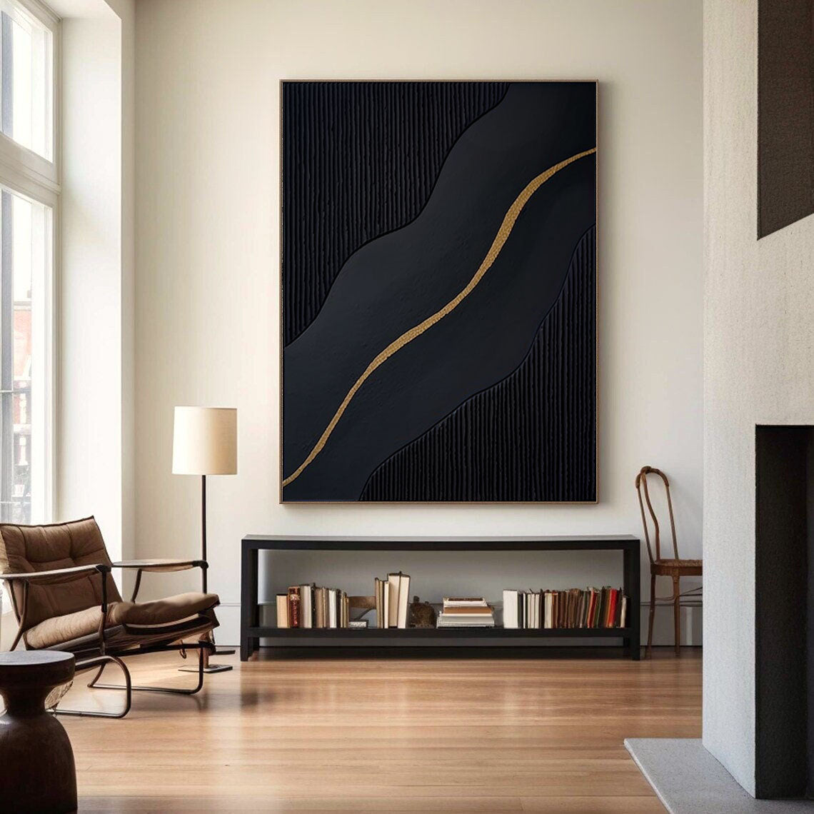 Large Black and Gold Abstract Canvas Art for Home Decor #BM 088