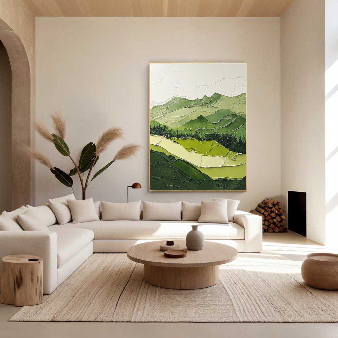 Nature Meets Modern Design Green Mountain Oil Painting for Stylish Interiors #BGM 054