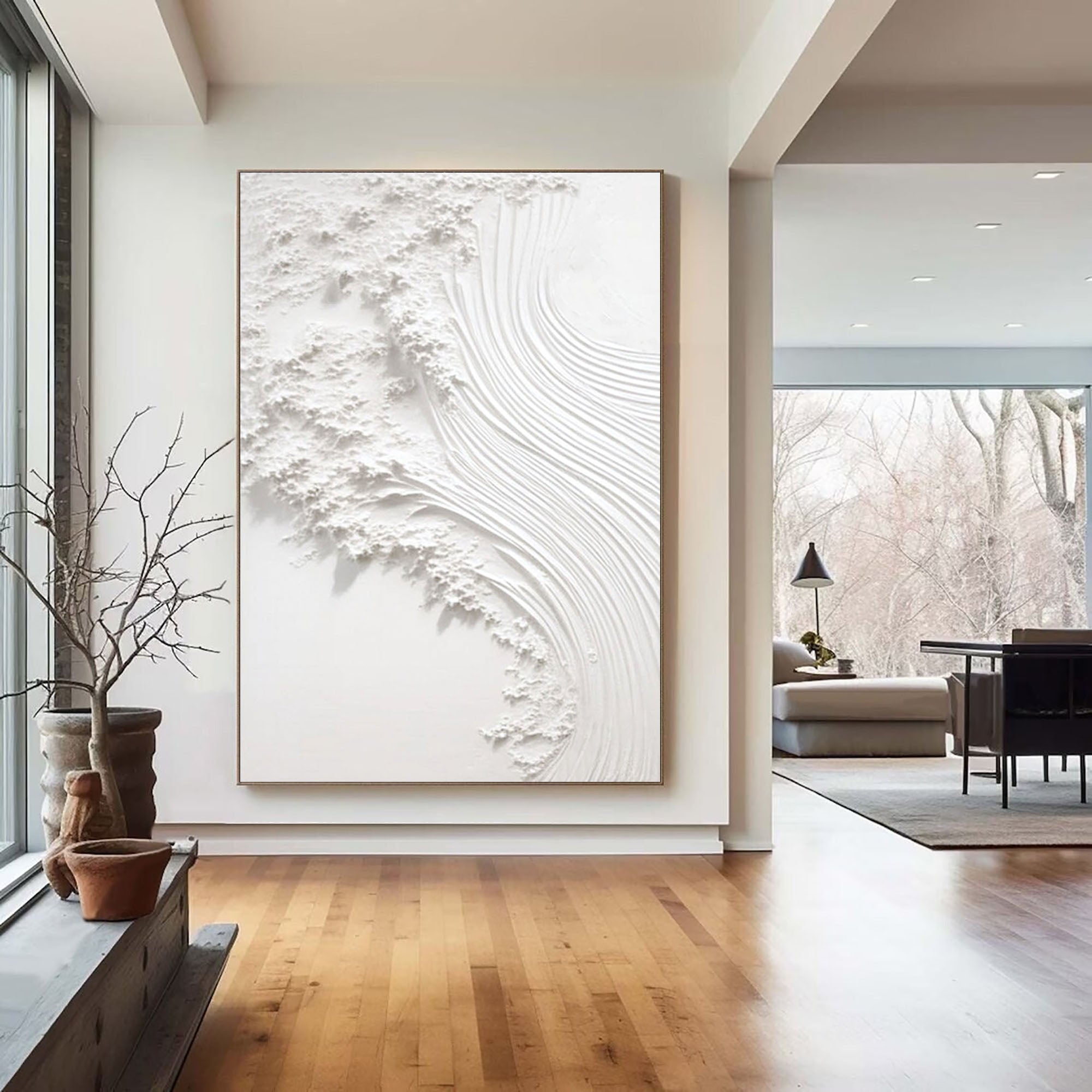 Serene White Textured Canvas Wall Art #WM 041