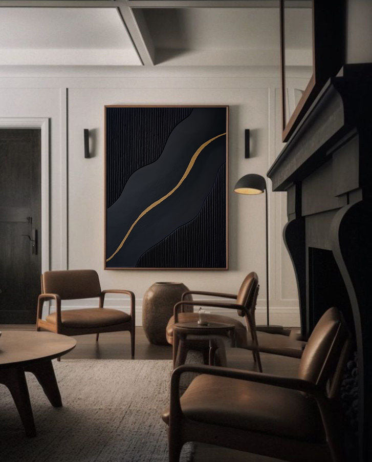 Large Black and Gold Abstract Canvas Art for Home Decor #BM 088