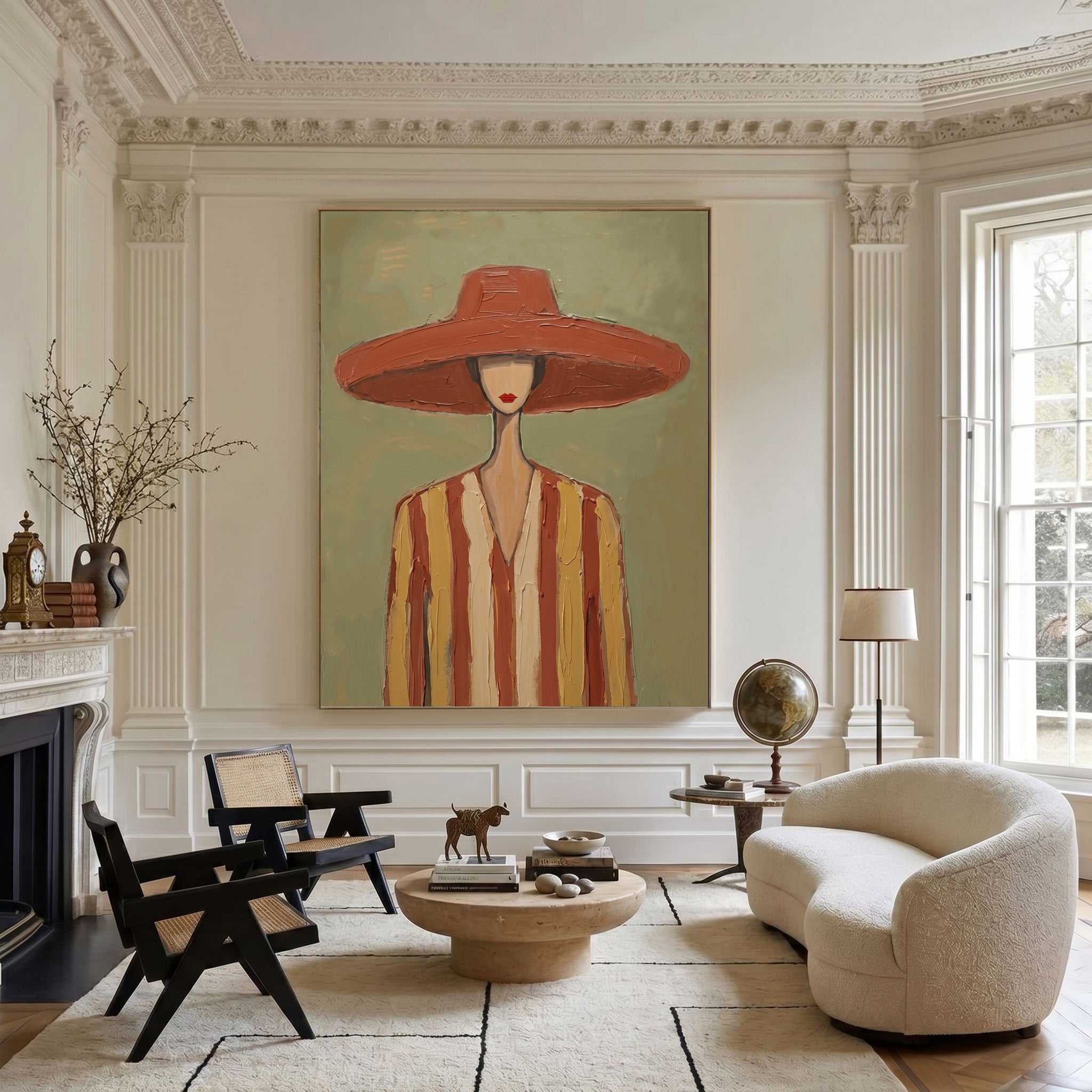 Large Modern Woman Portrait Wall Art Abstract Oil Painting Minimalist Fashion Figure Contemporary Interior Decor