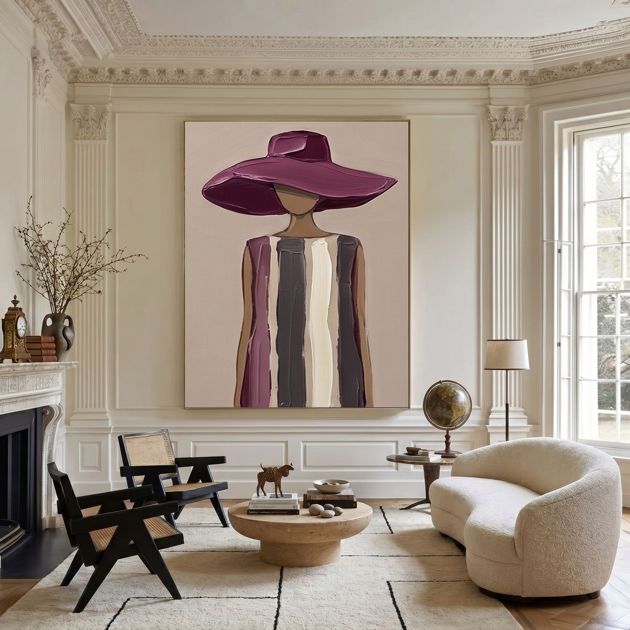 Large Woman Portrait Wall Art Abstract Oil Painting Cowgirl Cowboy Vintage Americana Art Western Woman Figure Minimalist Home Decor