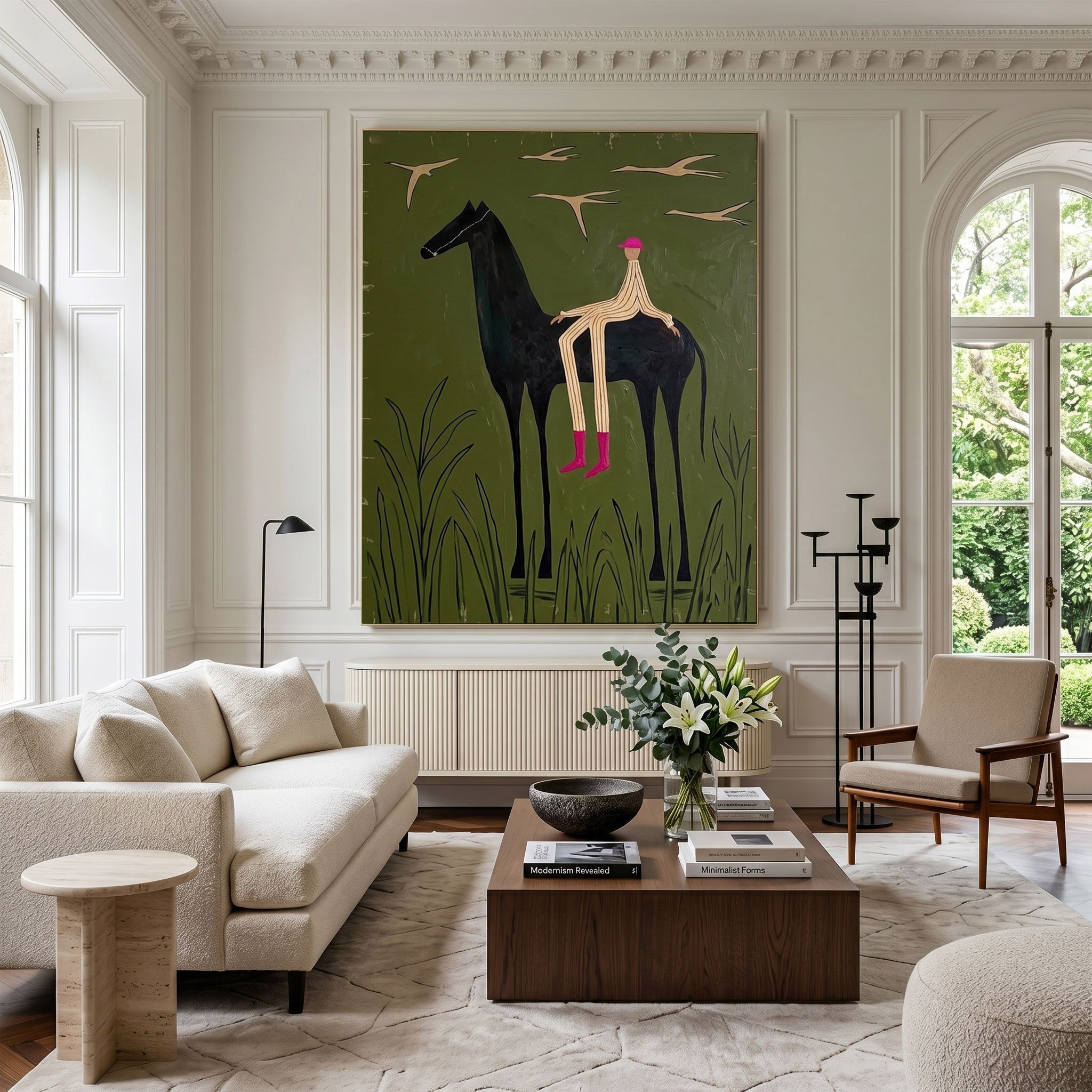 Large Cowboy Horse Wall Art Minimalist Western Oil Painting Contemporary Ranch Decor