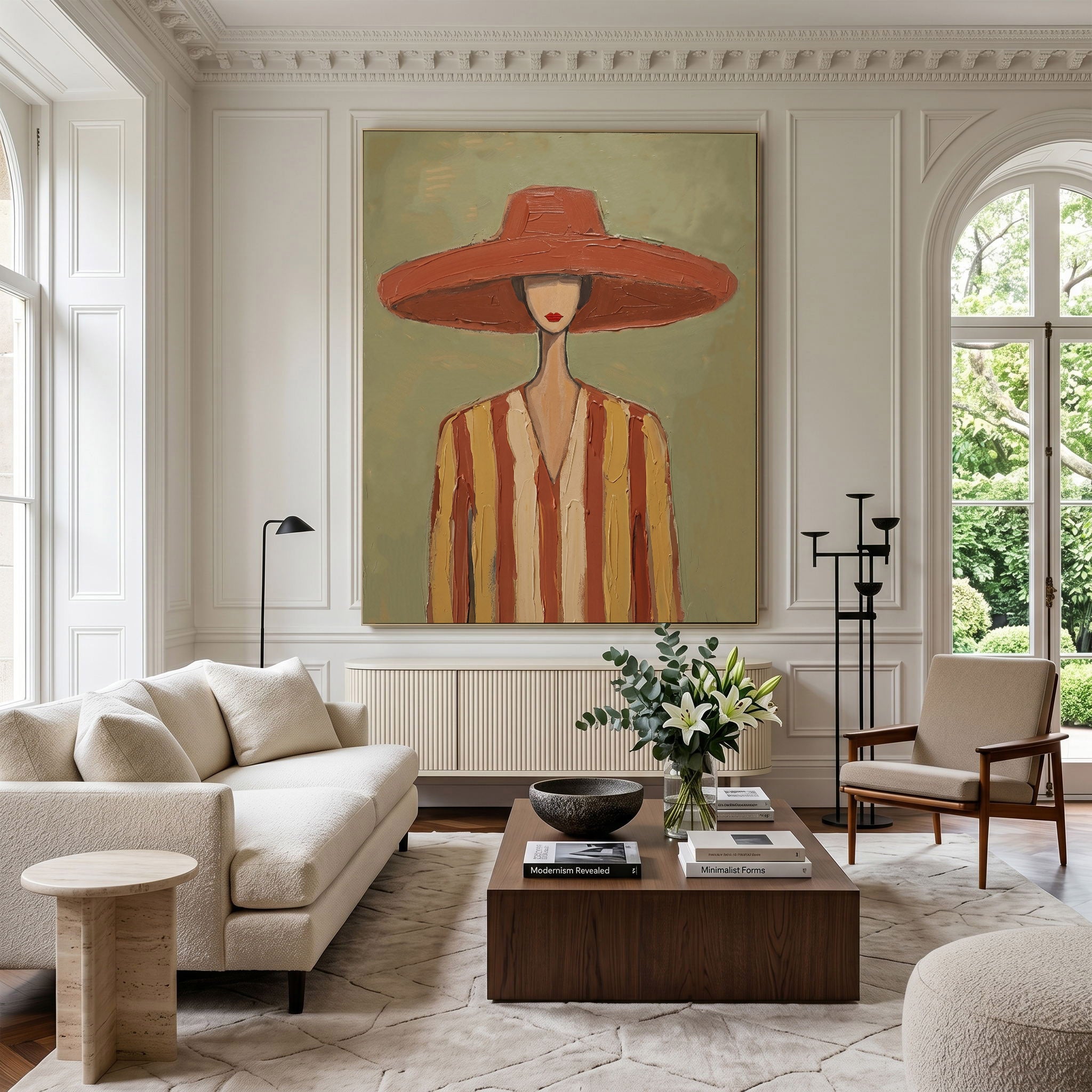 Large Modern Woman Portrait Wall Art Abstract Oil Painting Minimalist Fashion Figure Contemporary Interior Decor
