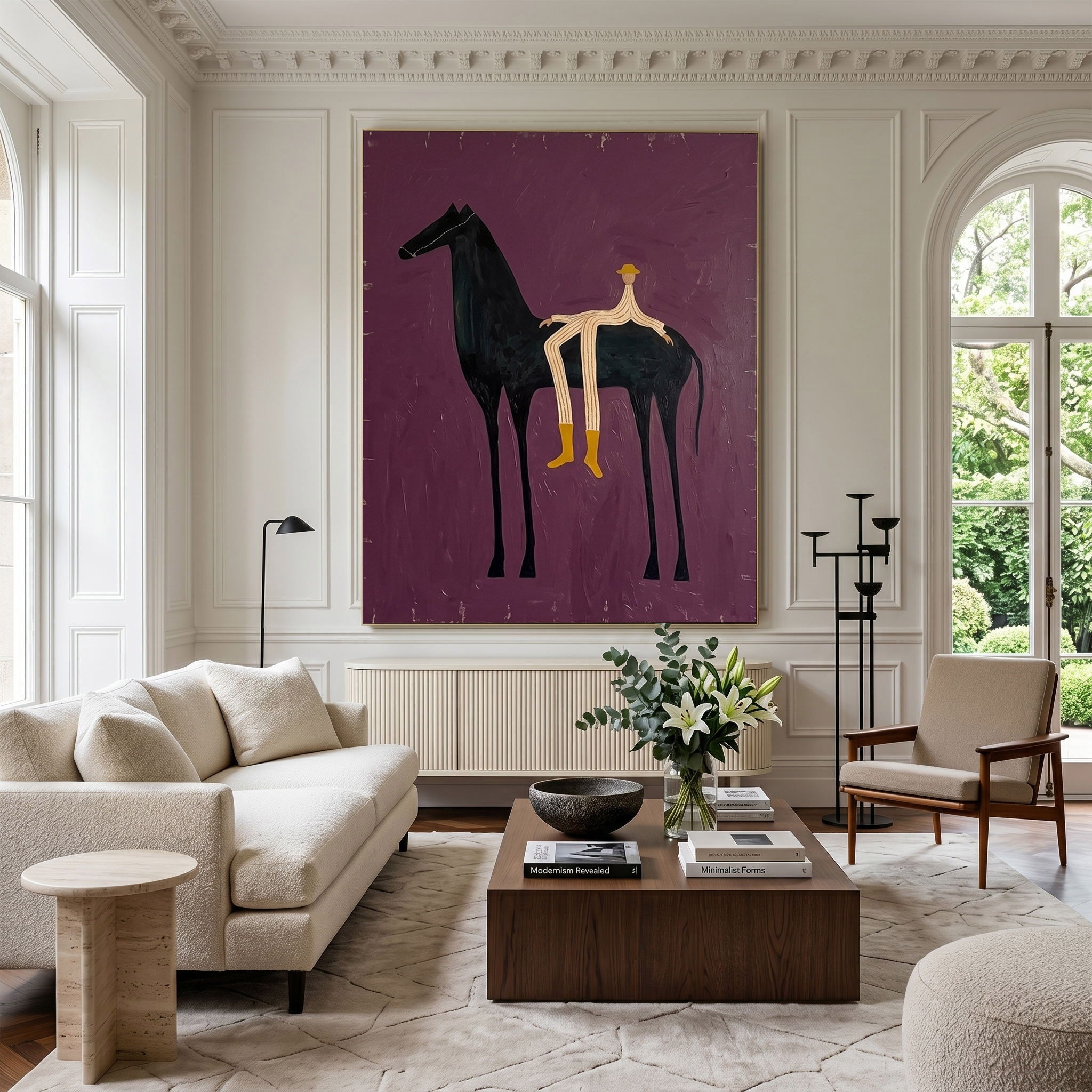 Large Western Horse Wall Art Modern Equestrian Oil Painting Minimalist Cowboy Artwork