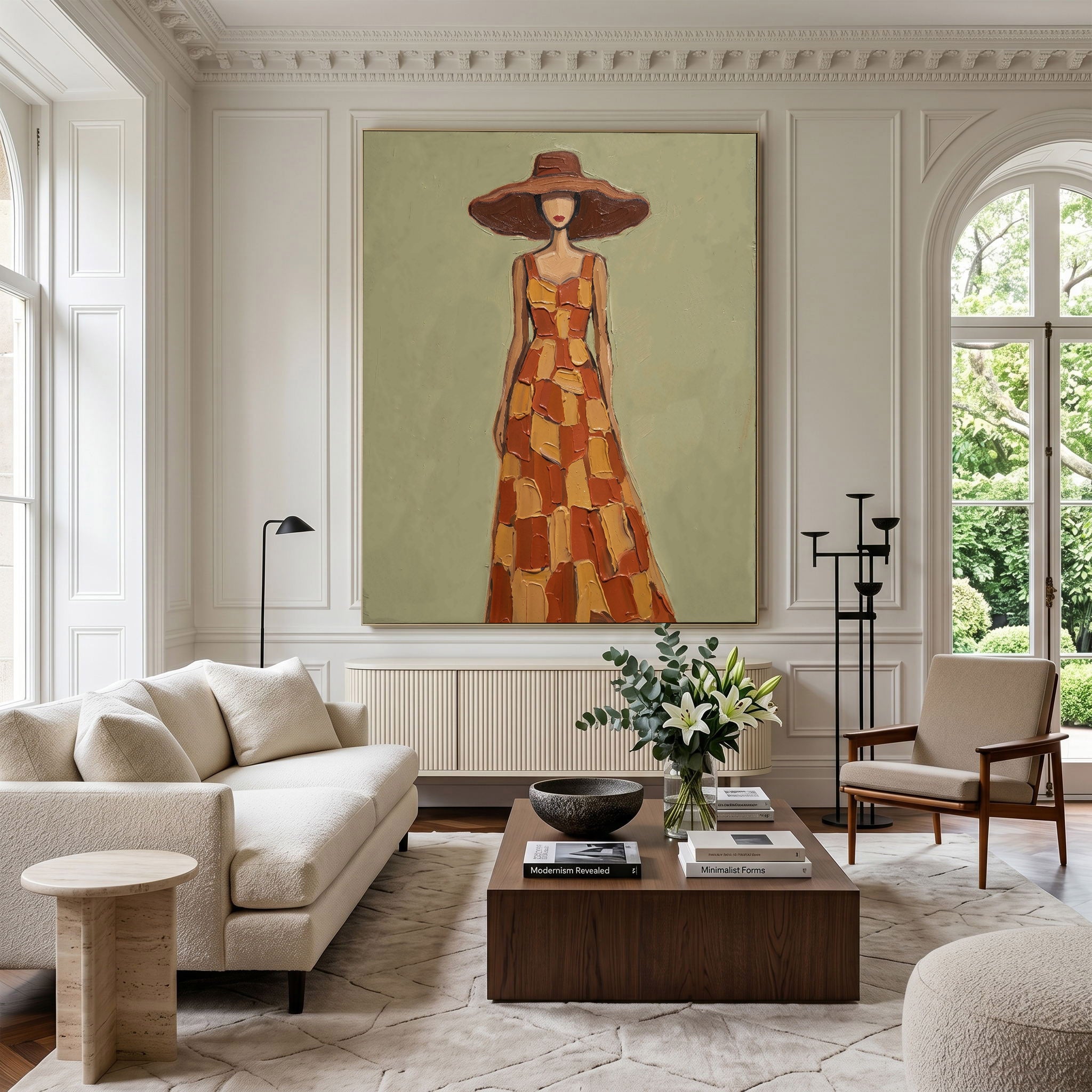 Large Modern Woman Portrait Wall Art Abstract Oil Painting Cowgirl Cowboy Vintage Americana Art Western Fashion Figure Contemporary Interior Decor