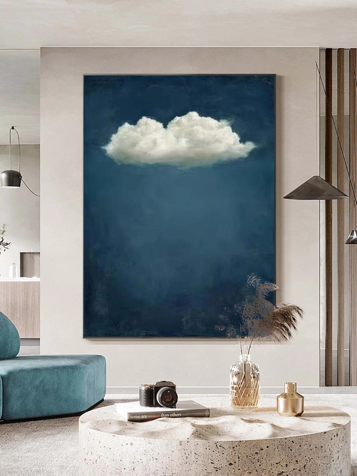 Minimalist Cloudscape Canvas, Deep Emerald Blue Wall Art #BGA 161