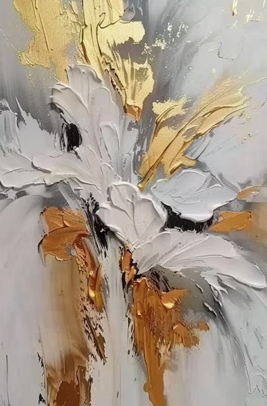 Gilded Bloom: Set of Two 3D Floral Art, Gold Accent Texture #BGA 214
