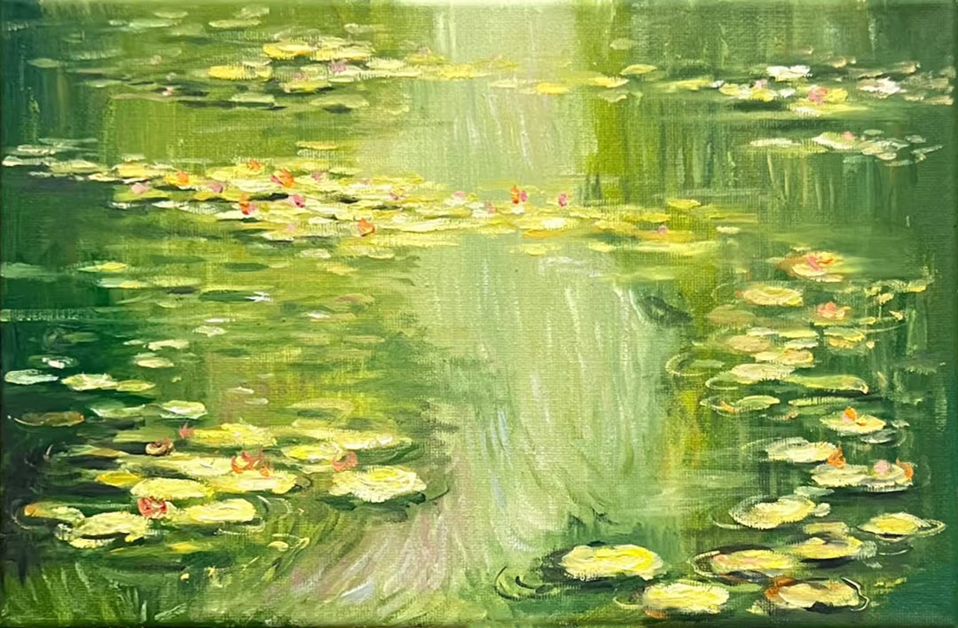 Monet Tribute Lilies, Green Impressionist Scene #BGA 186