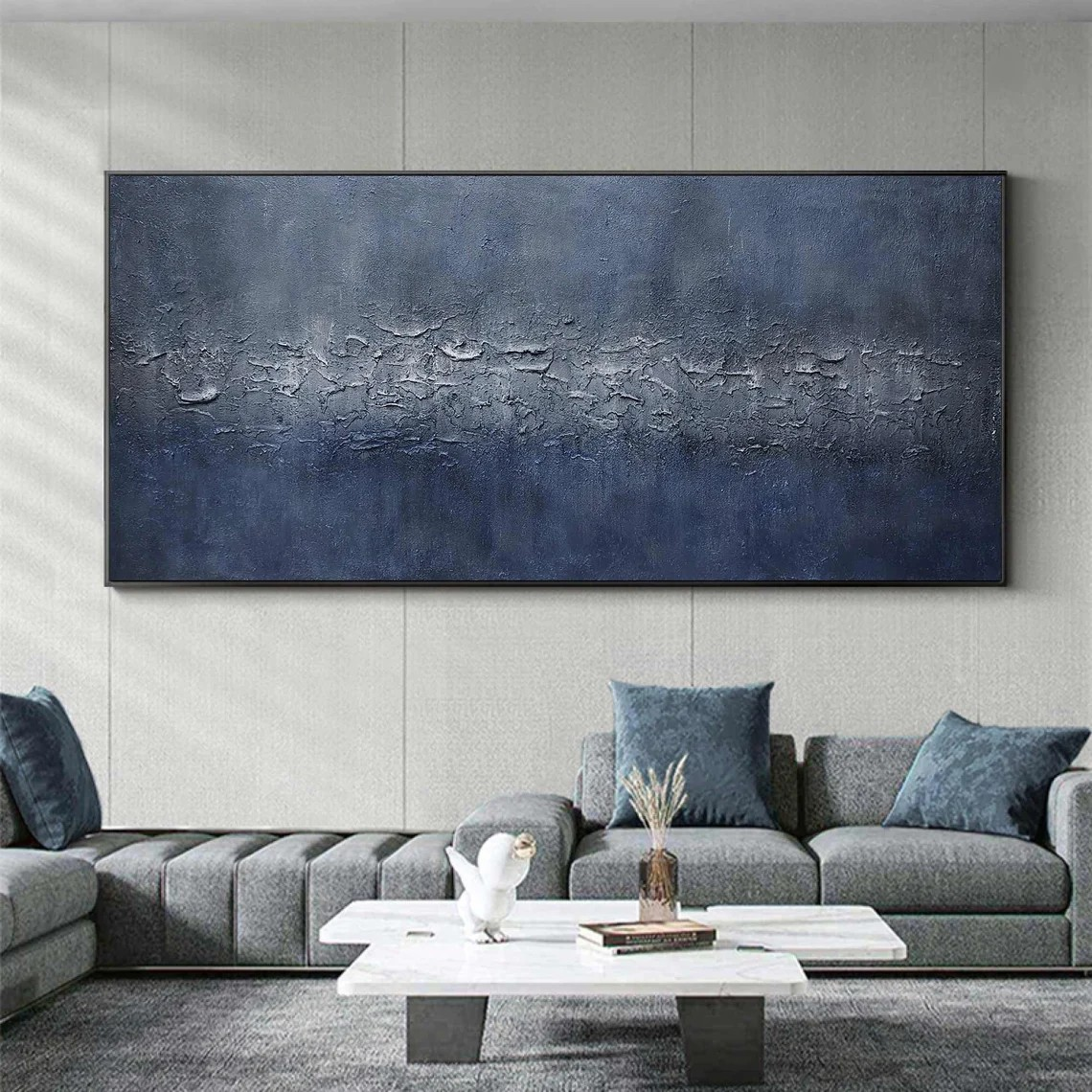 Indigo Depths: Modern Blue Abstract, Textured Canvas Design #BGA 163