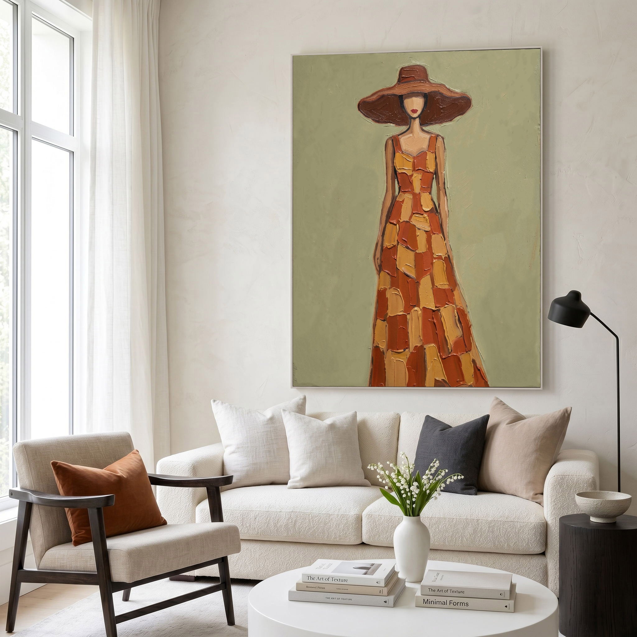 Large Modern Woman Portrait Wall Art Abstract Oil Painting Cowgirl Cowboy Vintage Americana Art Western Fashion Figure Contemporary Interior Decor
