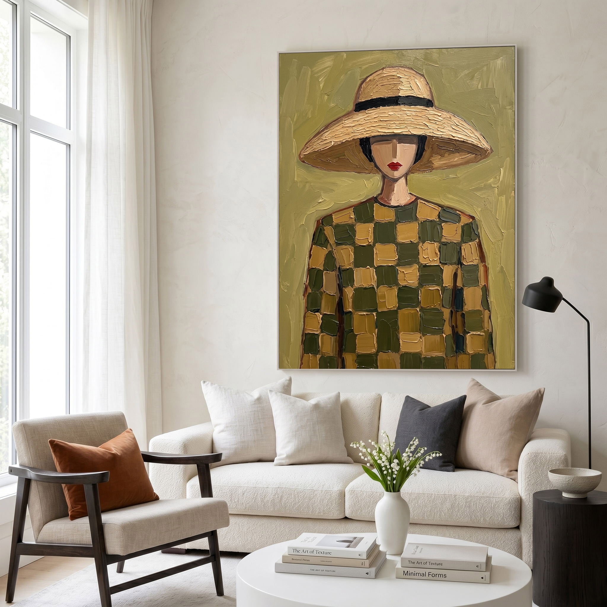 Large Modern Woman Portrait Wall Art Abstract Oil Painting Cowgirl Cowboy Vintage Americana Art Western Fashion Figure Contemporary Interior Decor