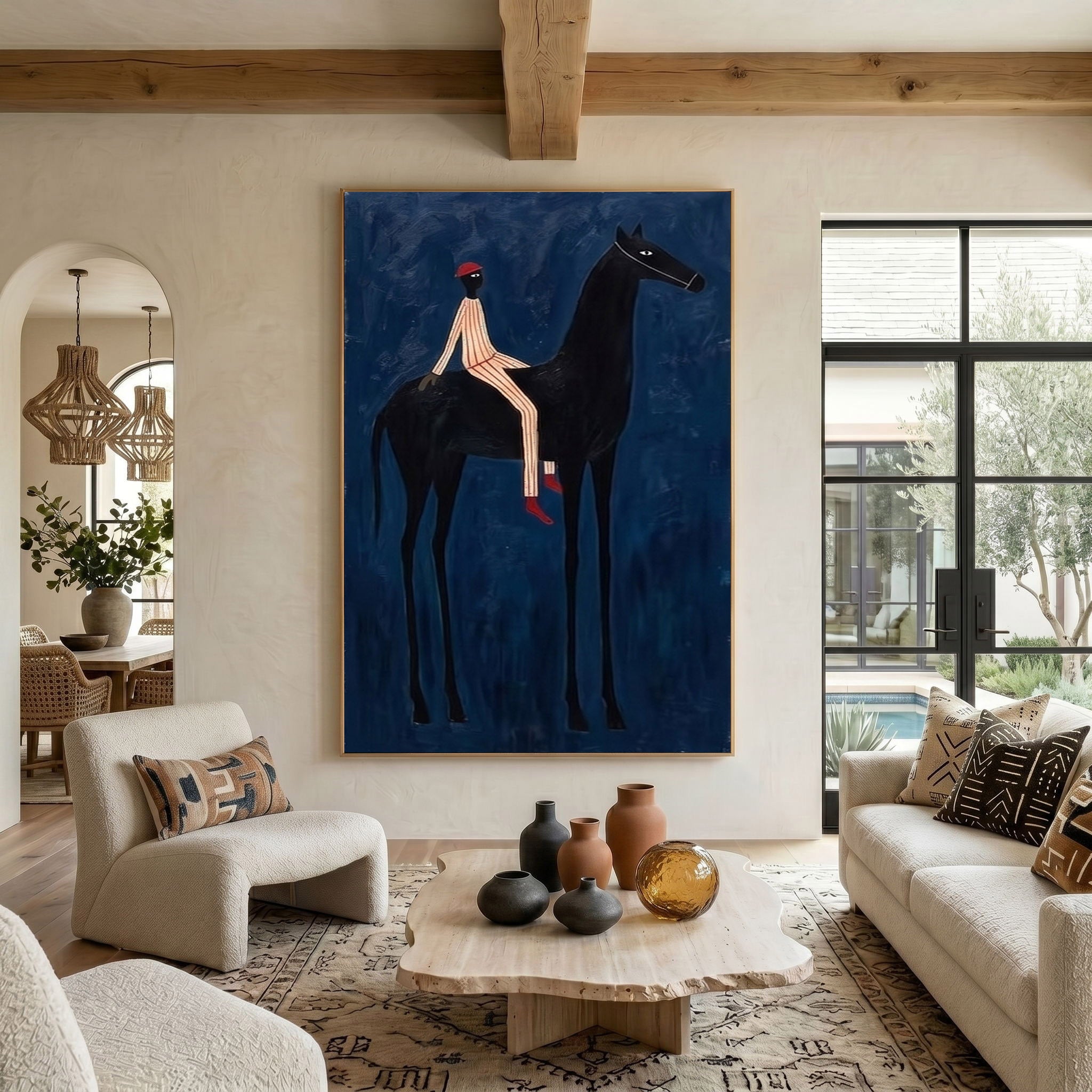 Large Cowboy Wall Art Modern Equestrian Horse Painting Midnight Rider