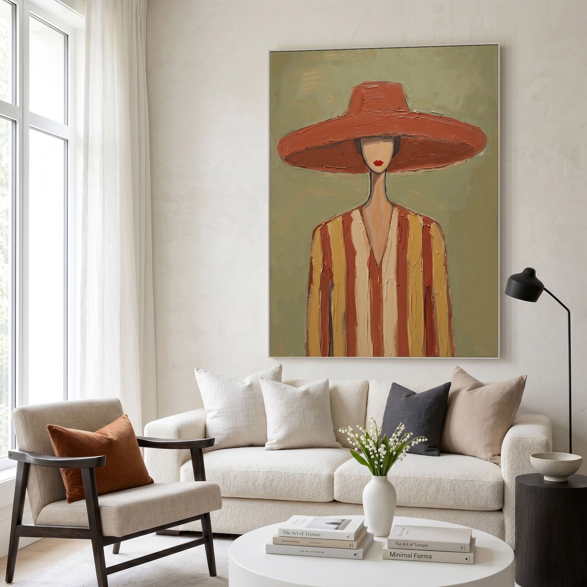 Large Modern Woman Portrait Wall Art Abstract Oil Painting Minimalist Fashion Figure Contemporary Interior Decor