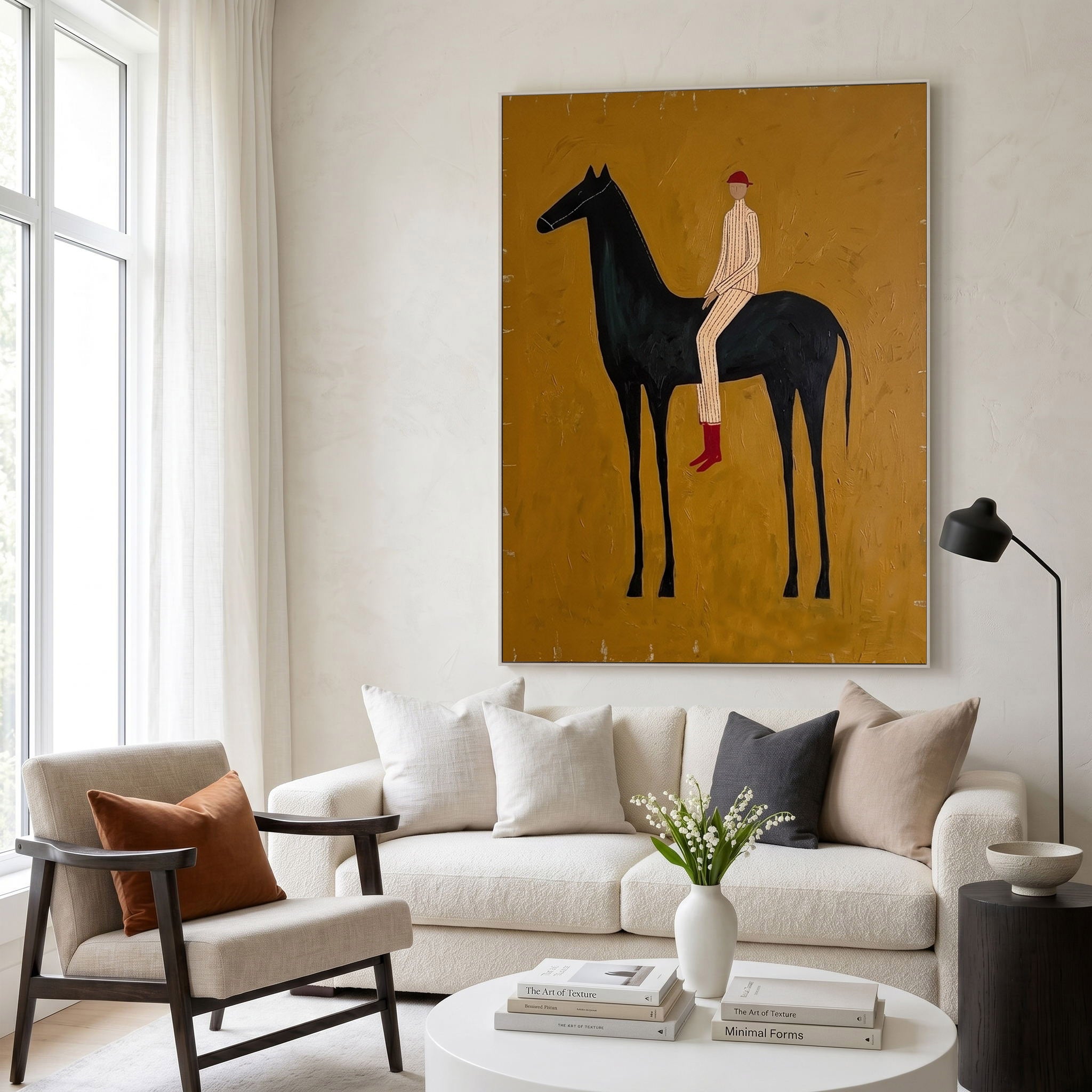 Large Cowboy Horse Wall Art Minimalist Western Oil Painting Ranch Style Decor