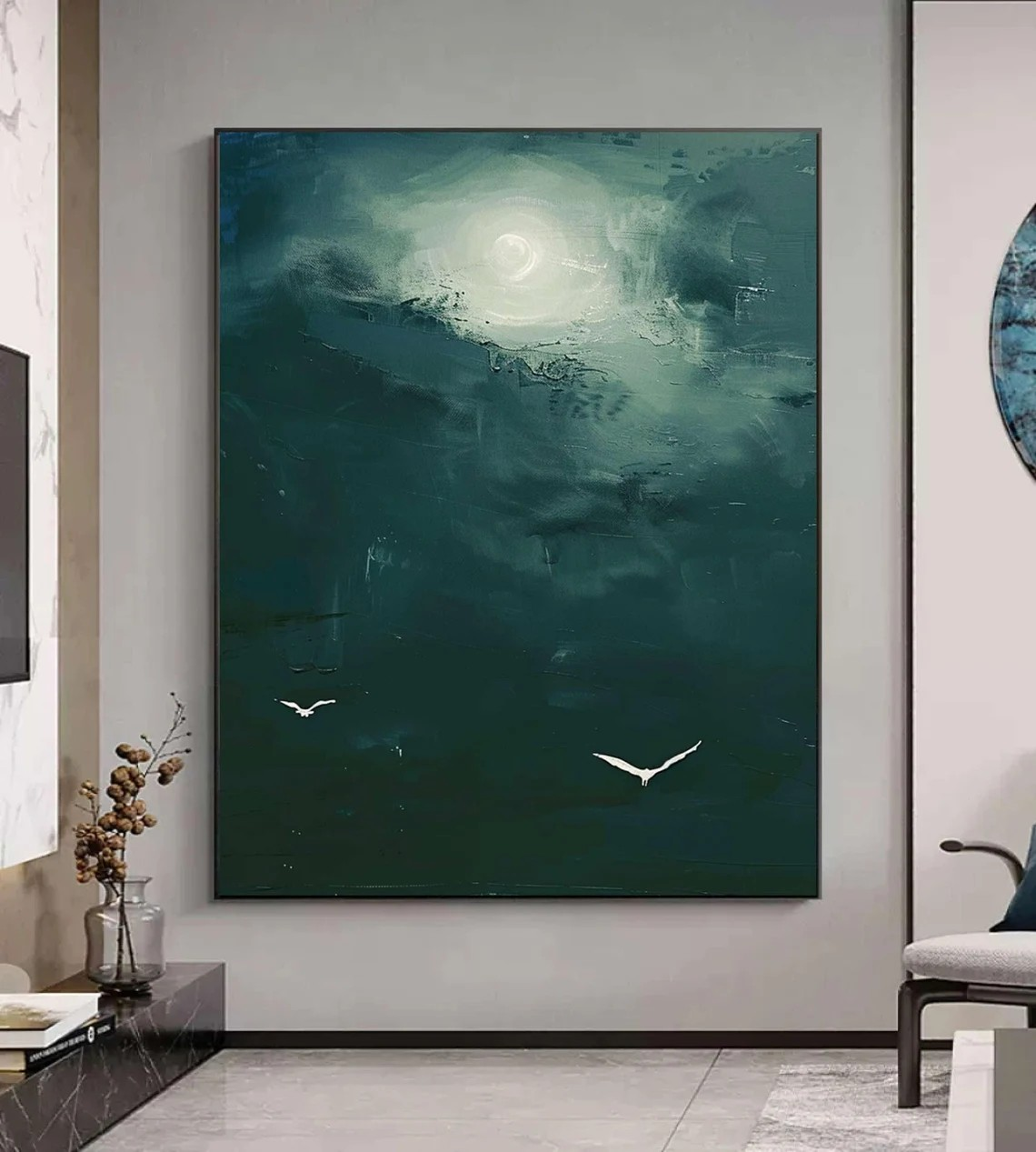 Modern Bird Art, Atmospheric Green Sky, Unique Wall Decor #BGA 149