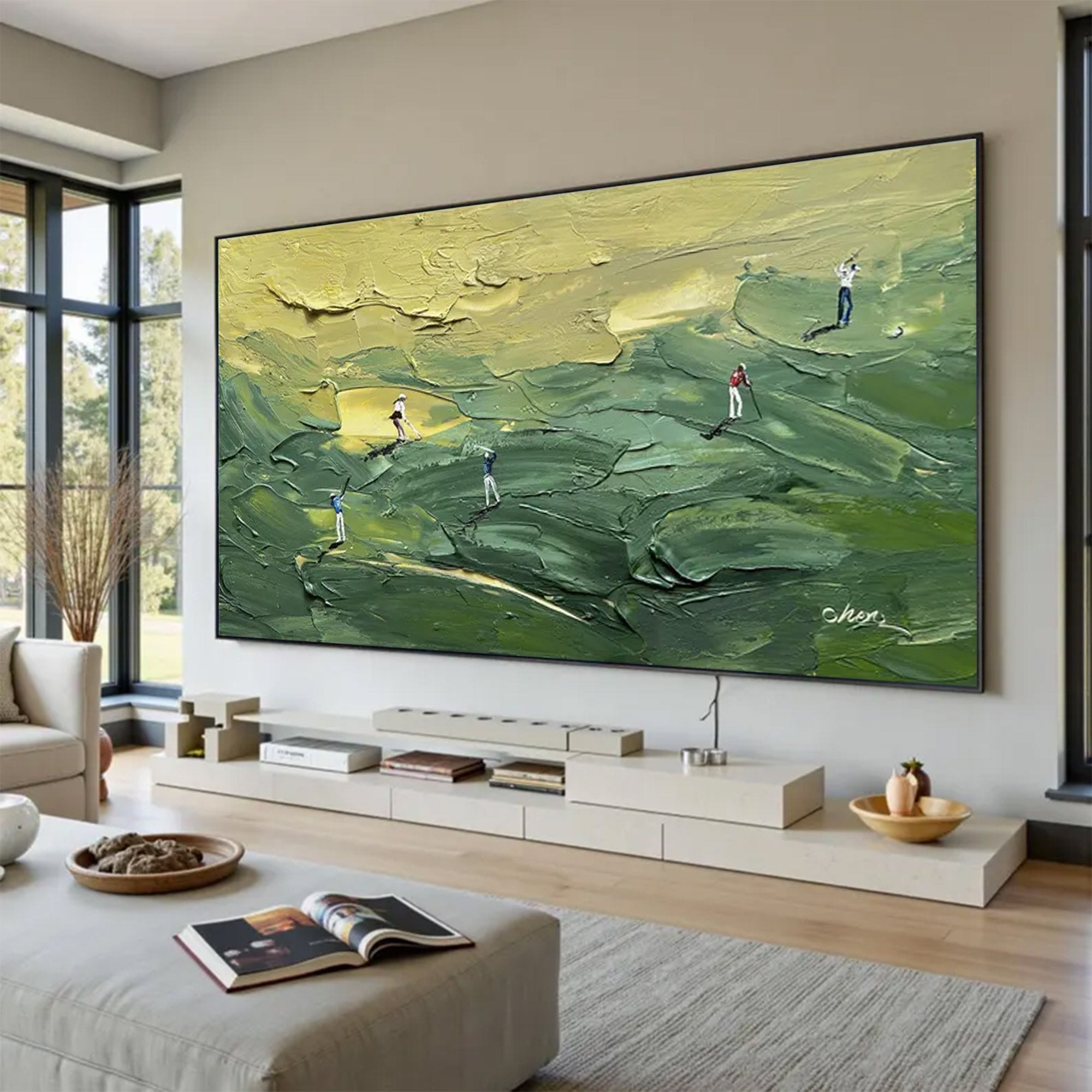 Large Abstract Green Impasto Canvas | MuroArt #WGA 034