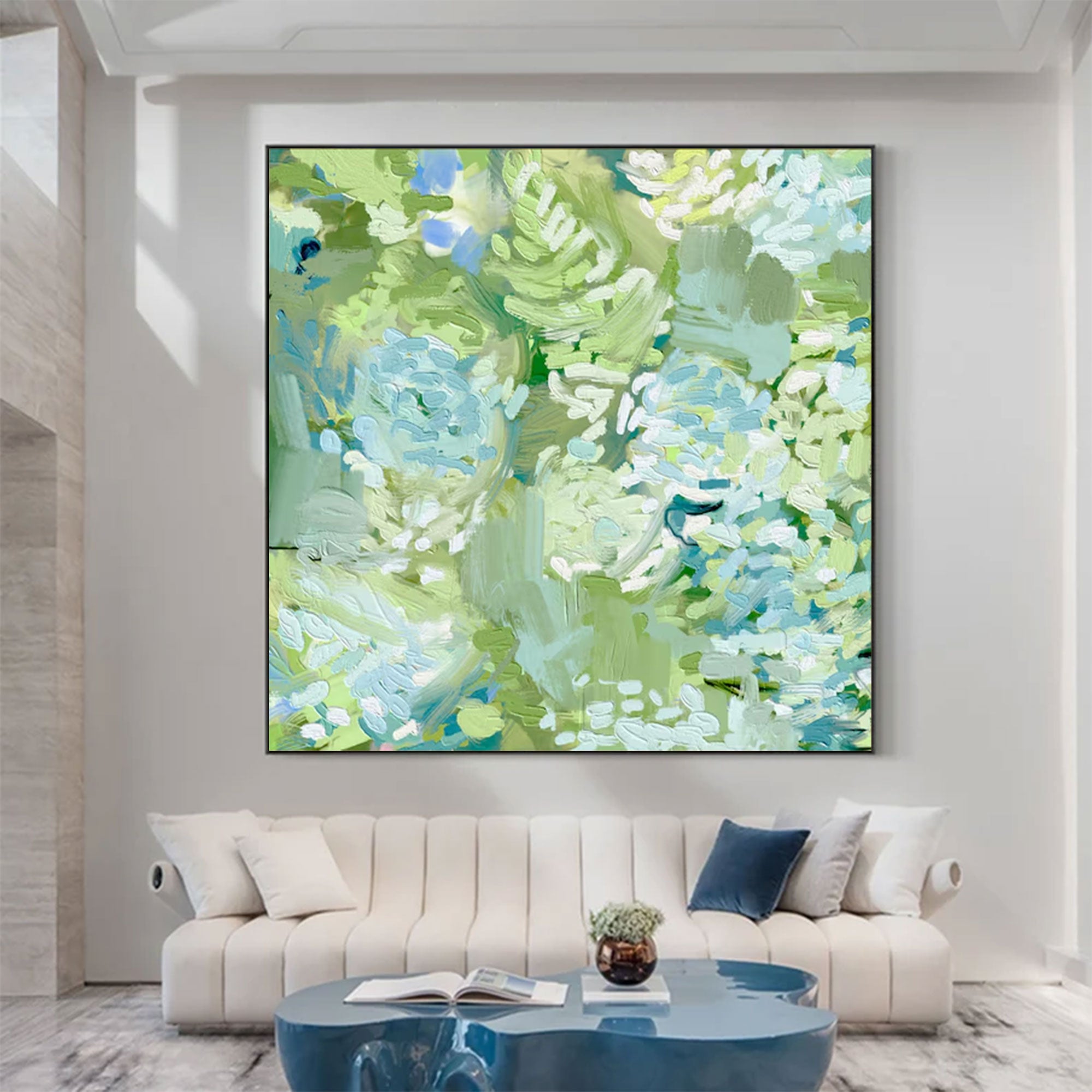 Large Square Abstract Green Garden Art | MuroArt #WGA 032