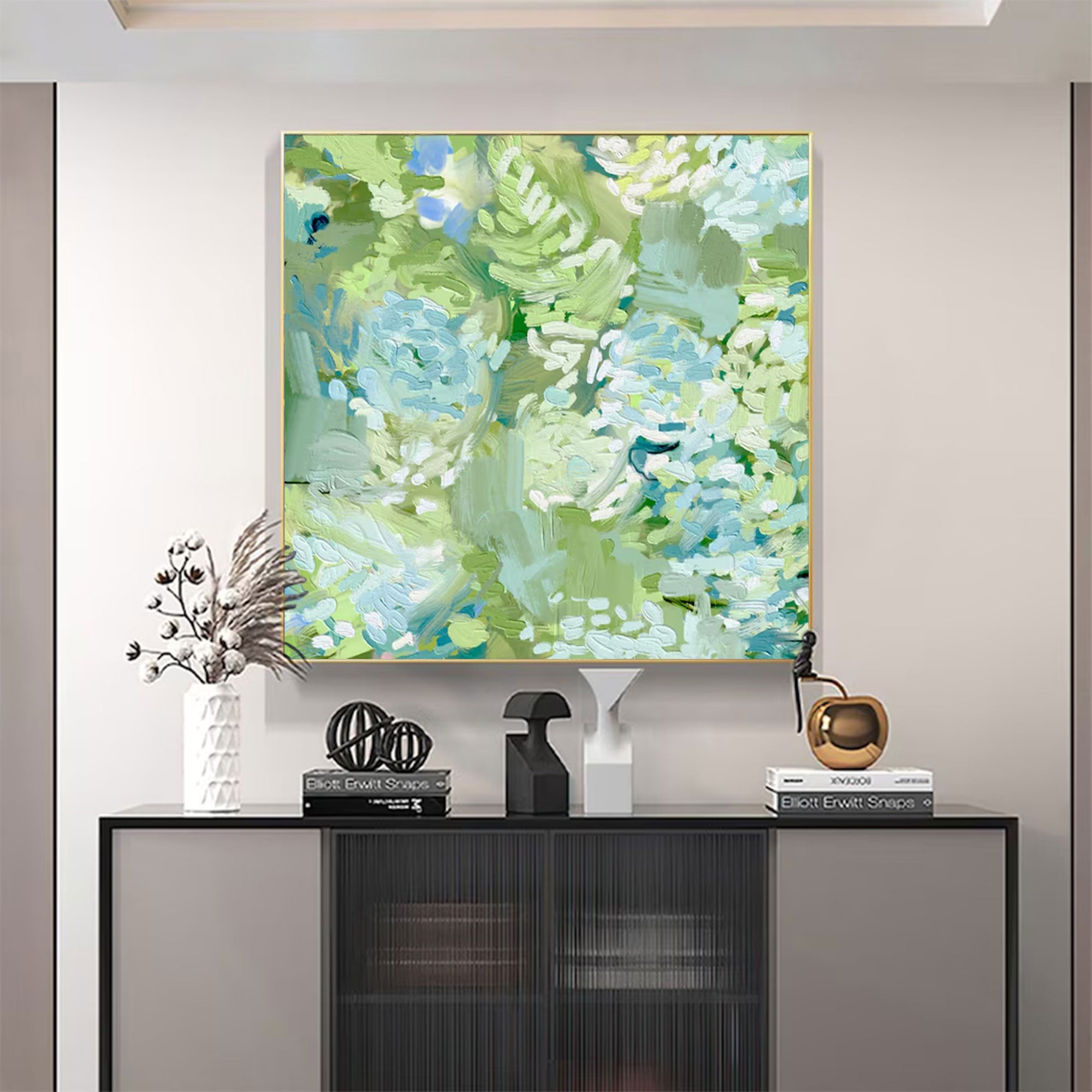 Large Square Abstract Green Garden Art | MuroArt #WGA 032