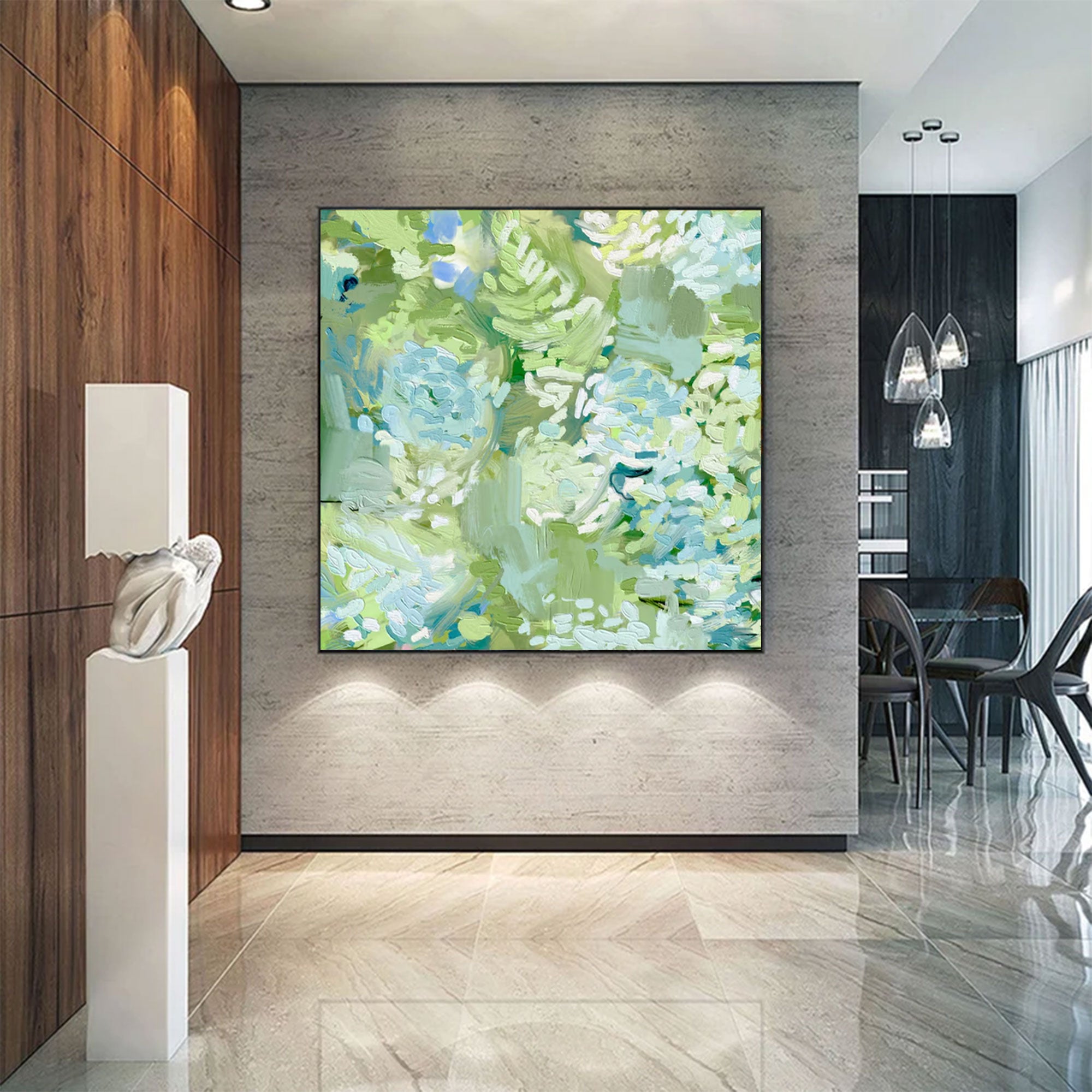 Large Square Abstract Green Garden Art | MuroArt #WGA 032