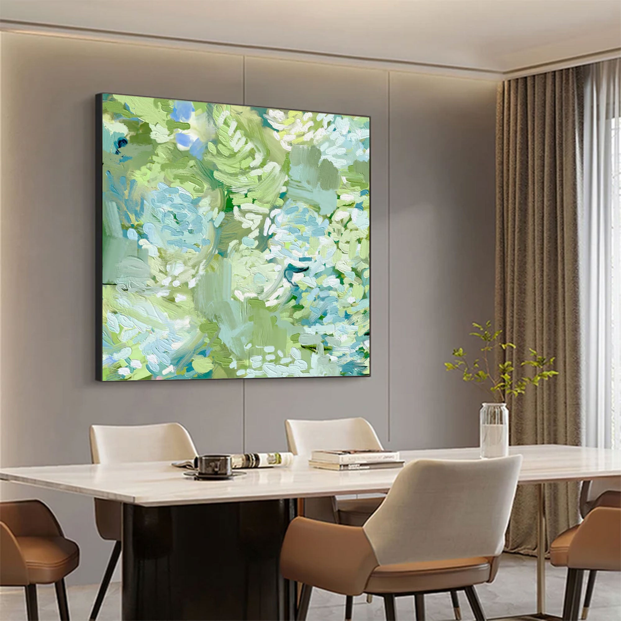 Large Square Abstract Green Garden Art | MuroArt #WGA 032