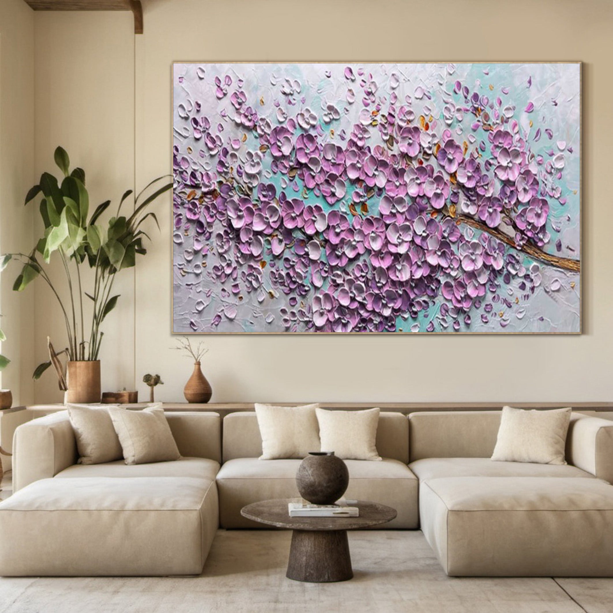 Petal Poetry: Sculpted Impasto Sakura, Richly Textured Floral #BGA 233