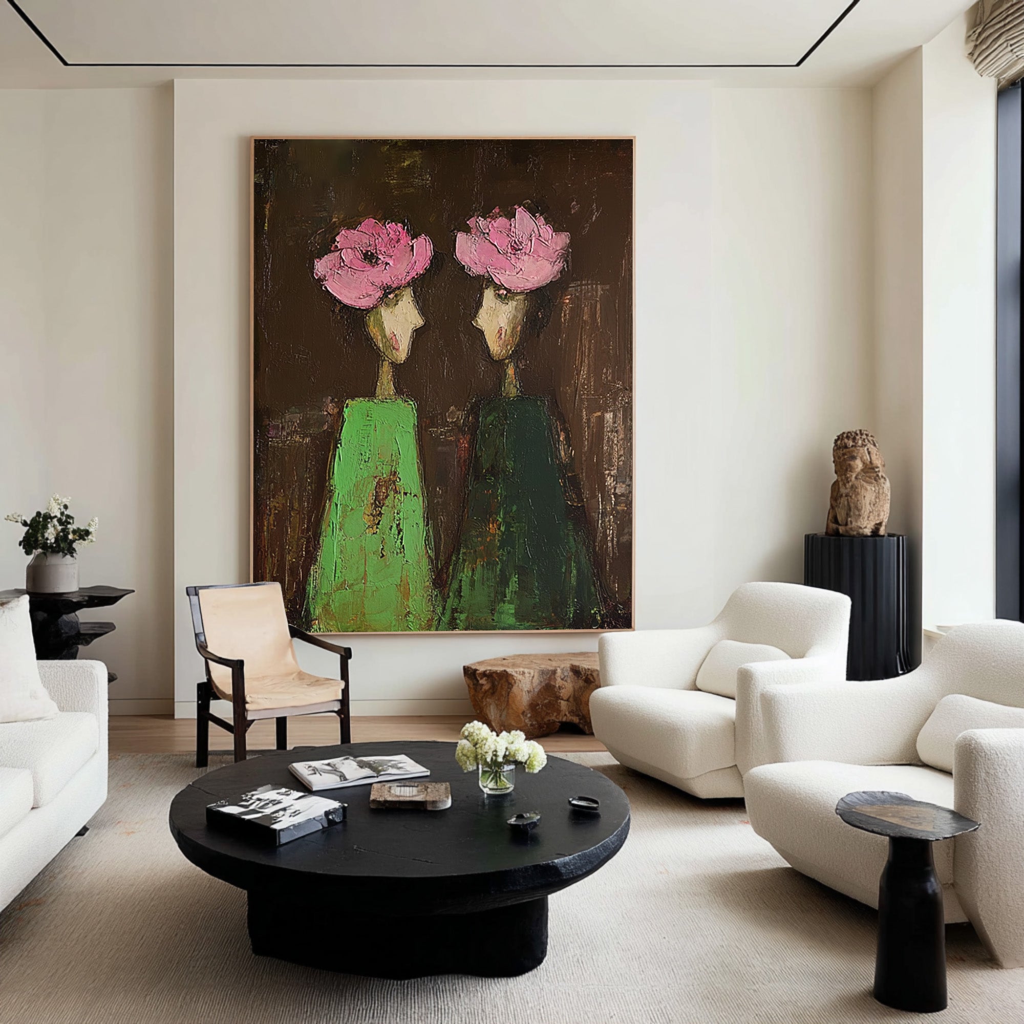 Large Abstract Portrait Oil Painting on Canvas – Dark Background Statement Wall Art #WAC 040