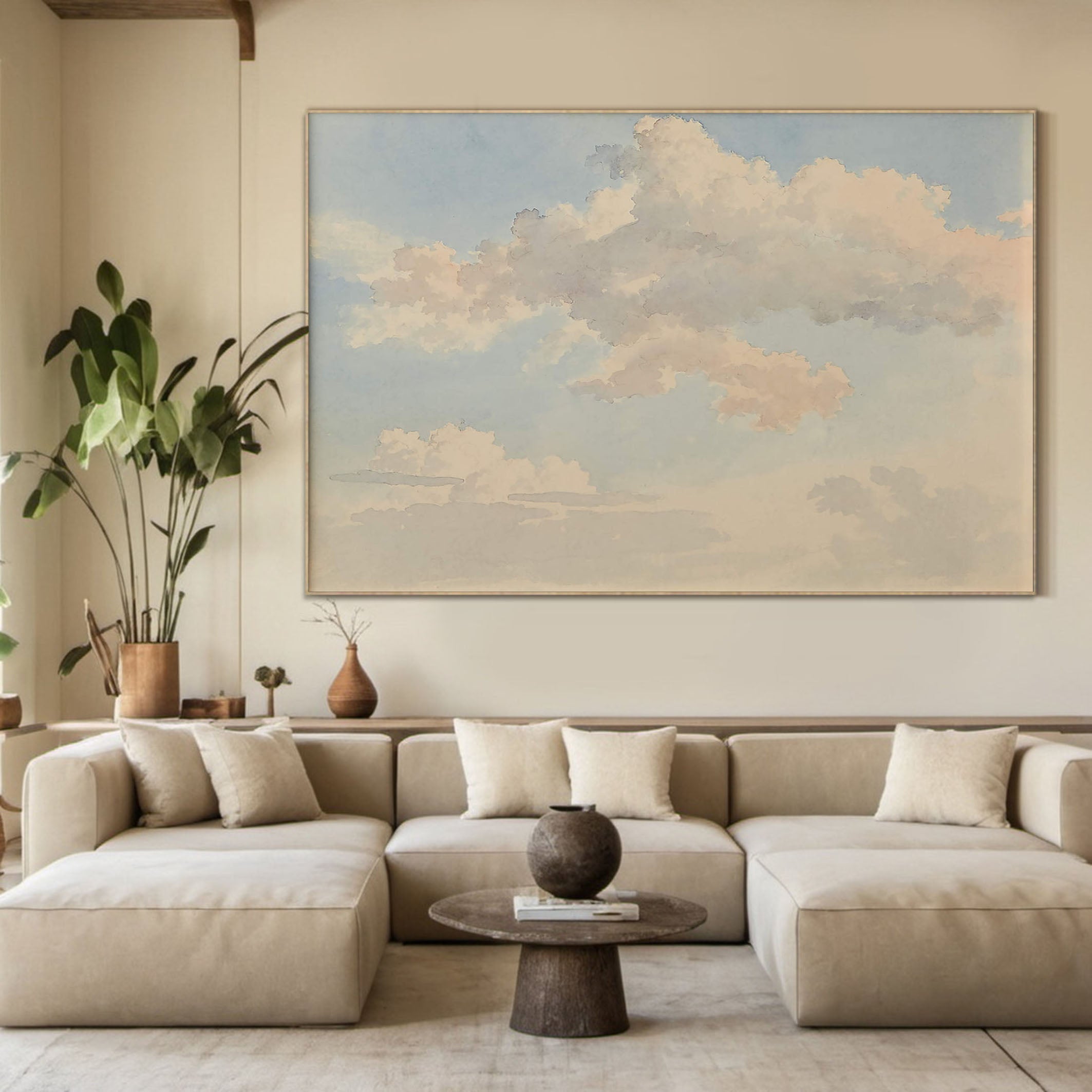 Pale Blue Sky With Beige Cloud, Modern Wall Art #BGA 113
