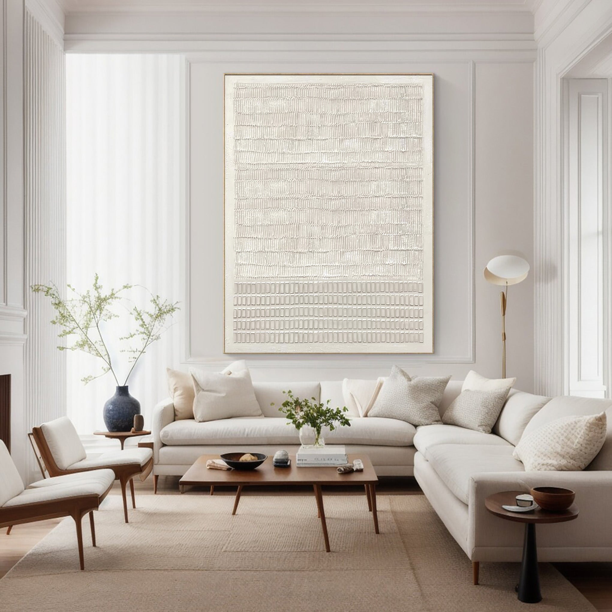 White Textured Wall Hanging Large Vertical Art Piece #WG 042