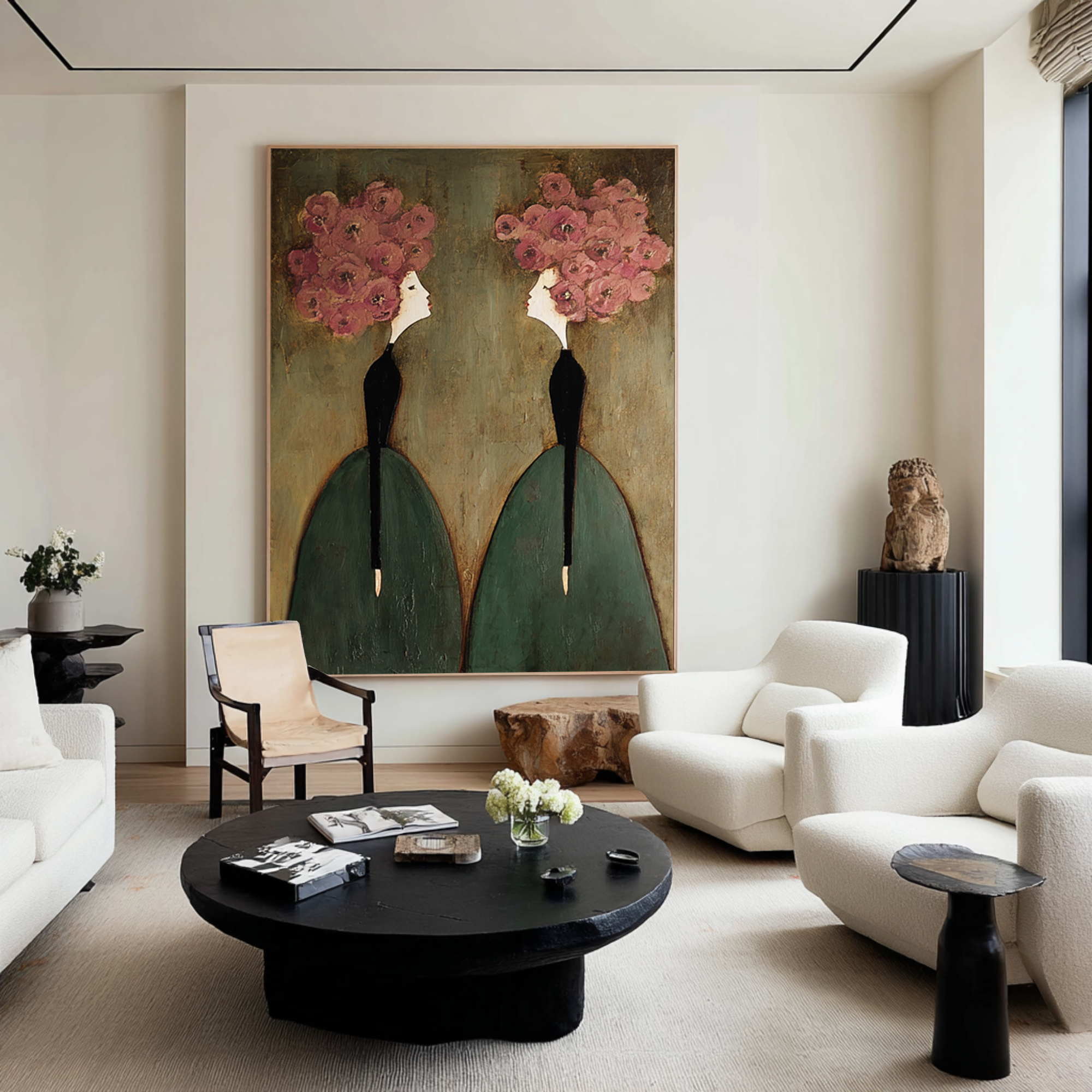 Large Floral Figurative Wall Art Contemporary Portrait Canvas Painting