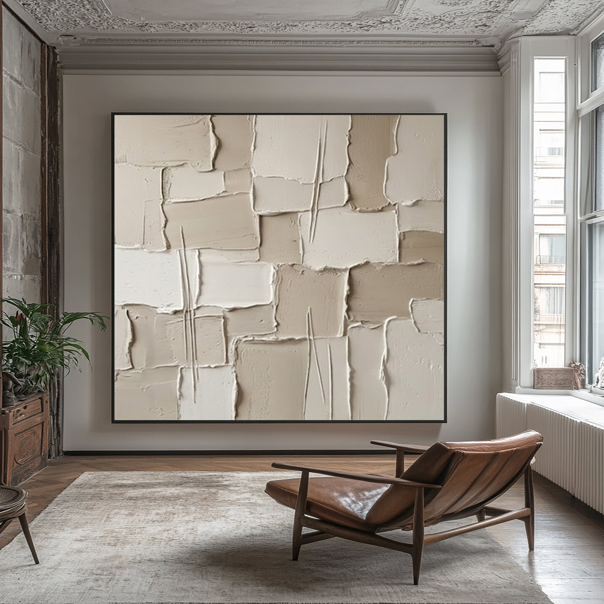 Large Quiet Architectural Layers Wall Art Neutral Contemporary Relief Painting