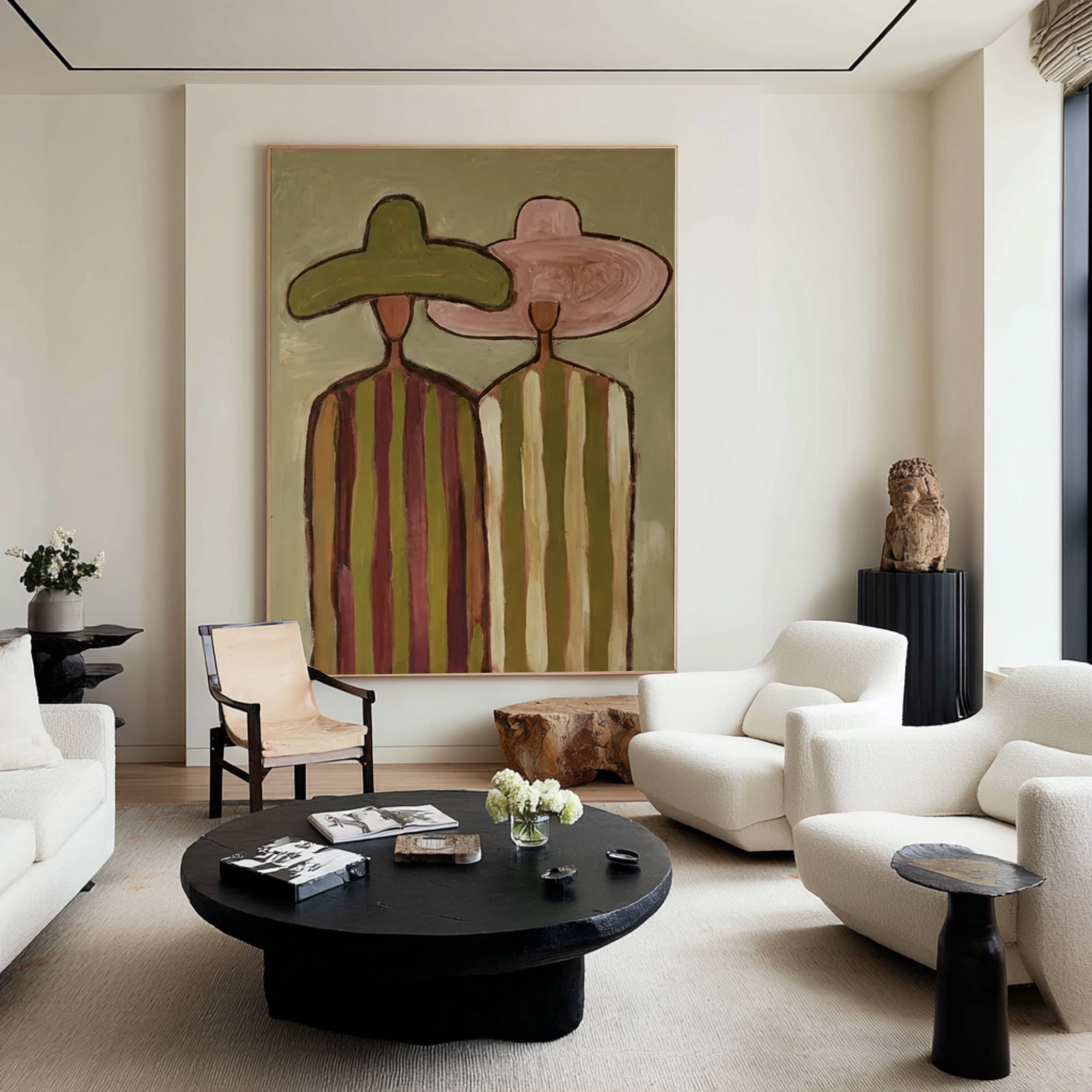 Modern Abstract Couple Canvas Art Oversized Neutral Figurative Painting