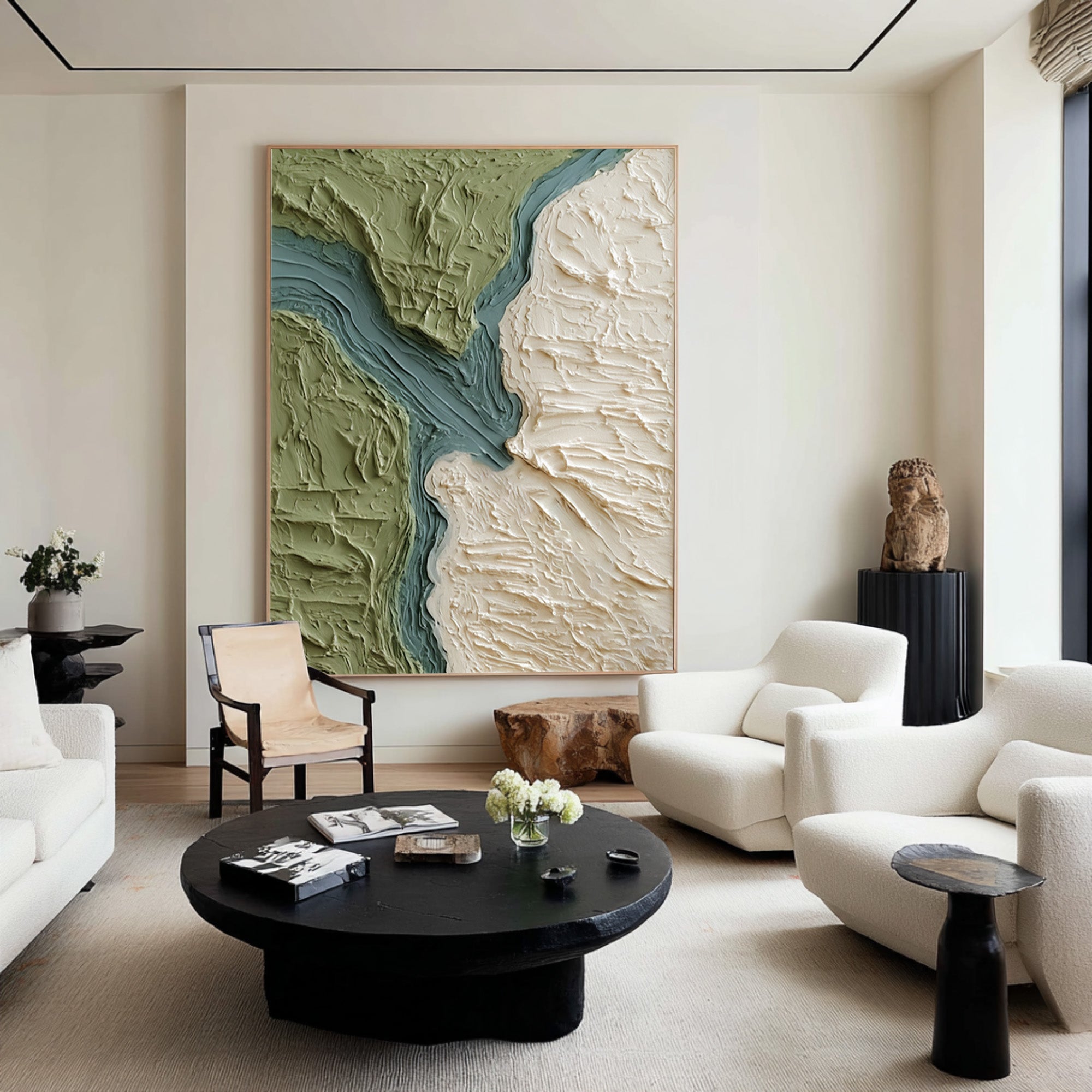 Large Modern Abstract Oil Painting, Green Terrain Textured Wall Art for Living Room #WAC 028