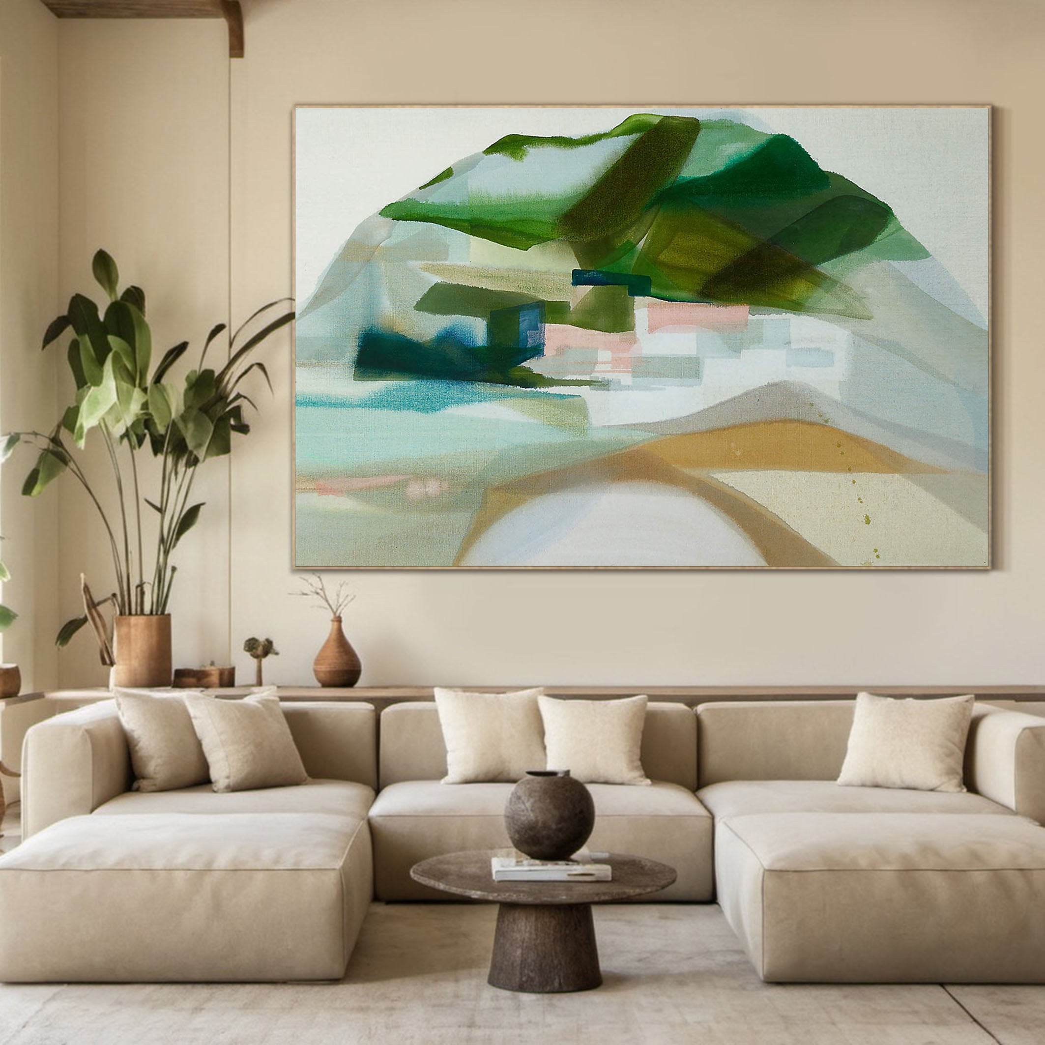 Soft Color Landscape with Central Hill, Contemporary Wall Art #BGA 116