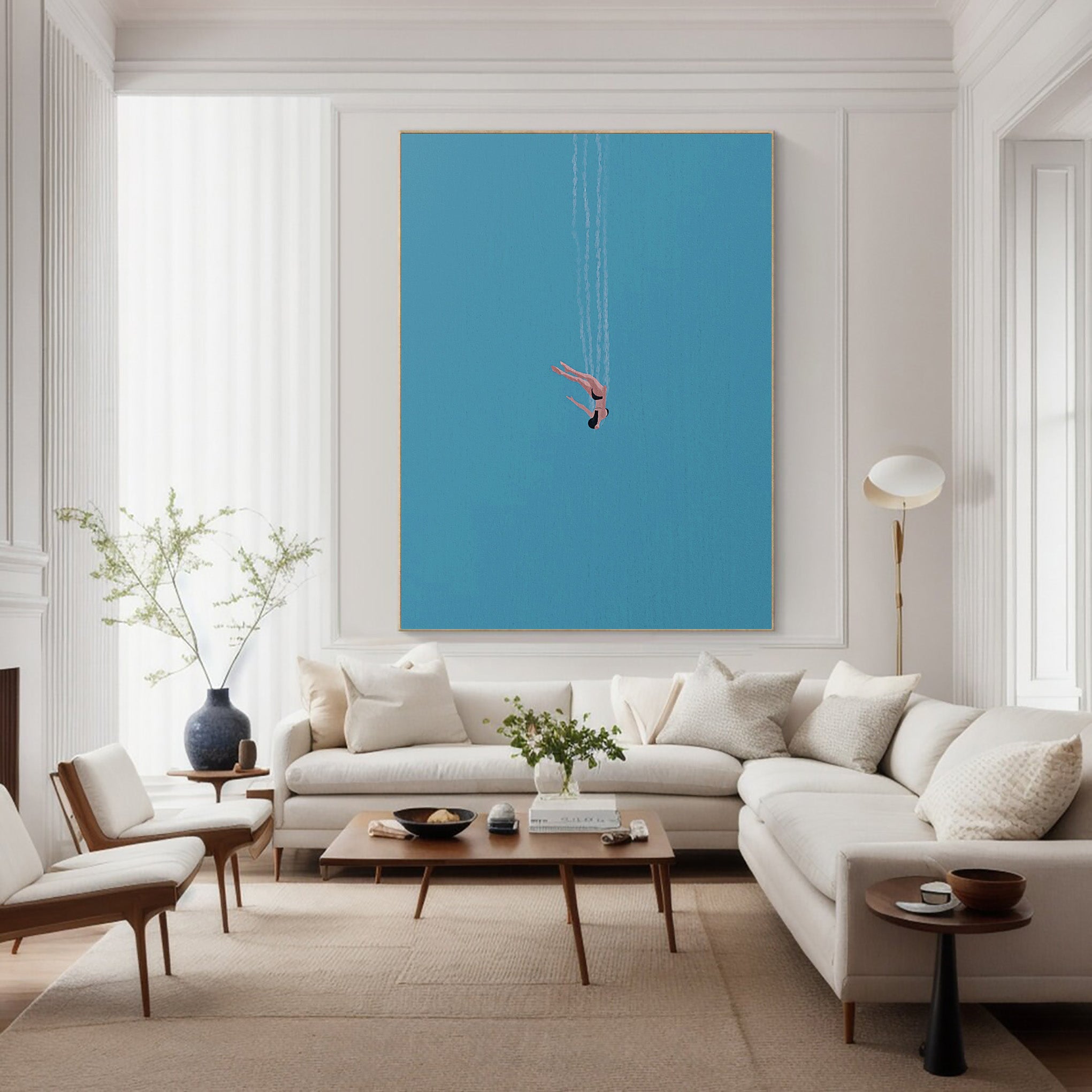 The Diver Motion Art Contemporary Blue Painting #WG 095
