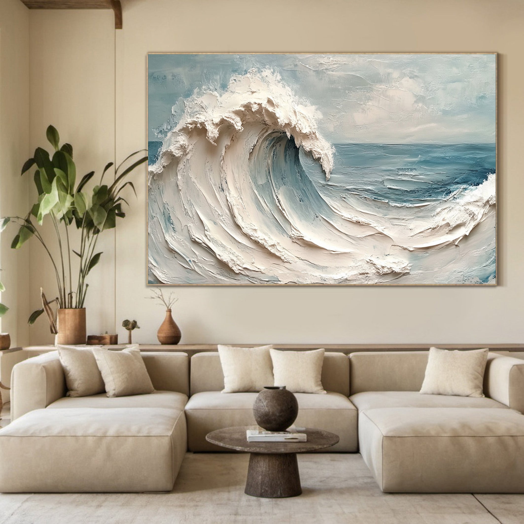 Impasto Ocean Wave Painting, Dynamic Seascape Wall Art #BGA 263