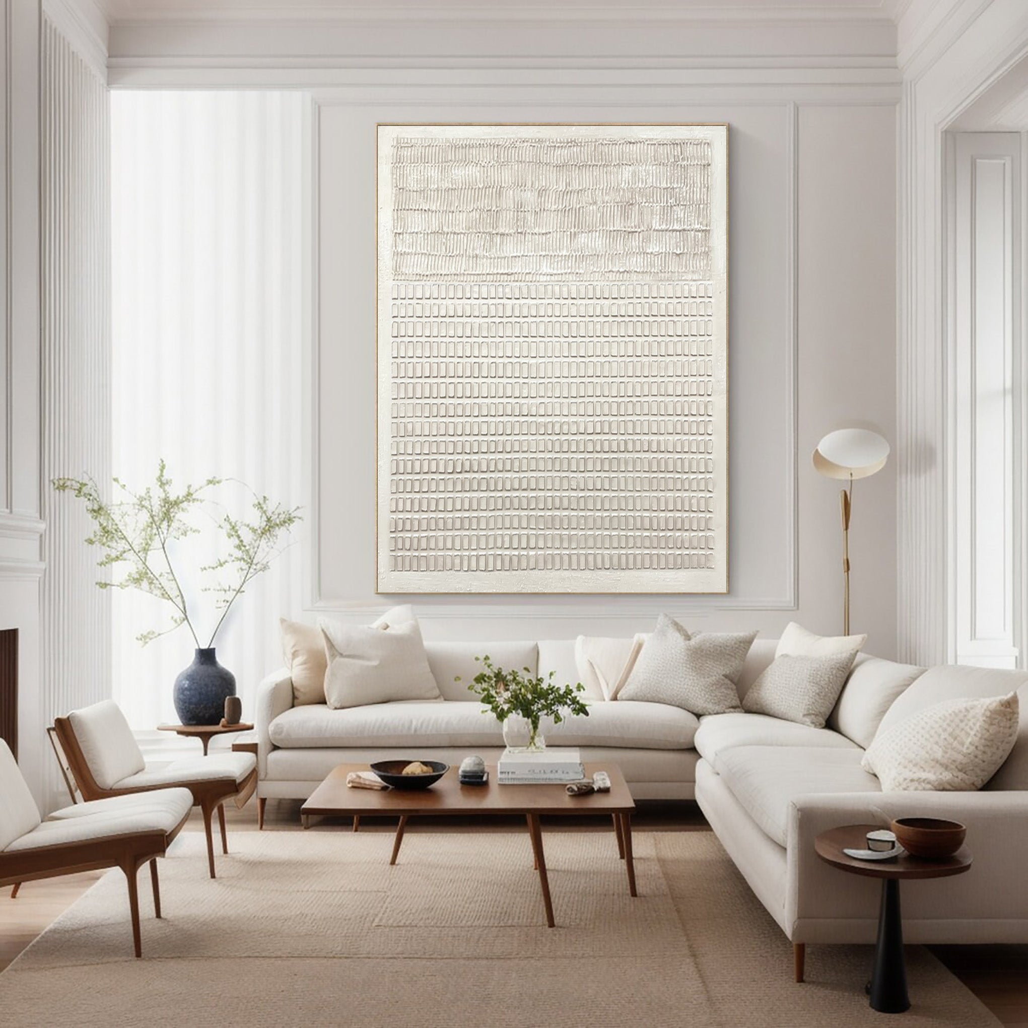 Minimalist Geometric Wall Art Textured White Painting #WG 041