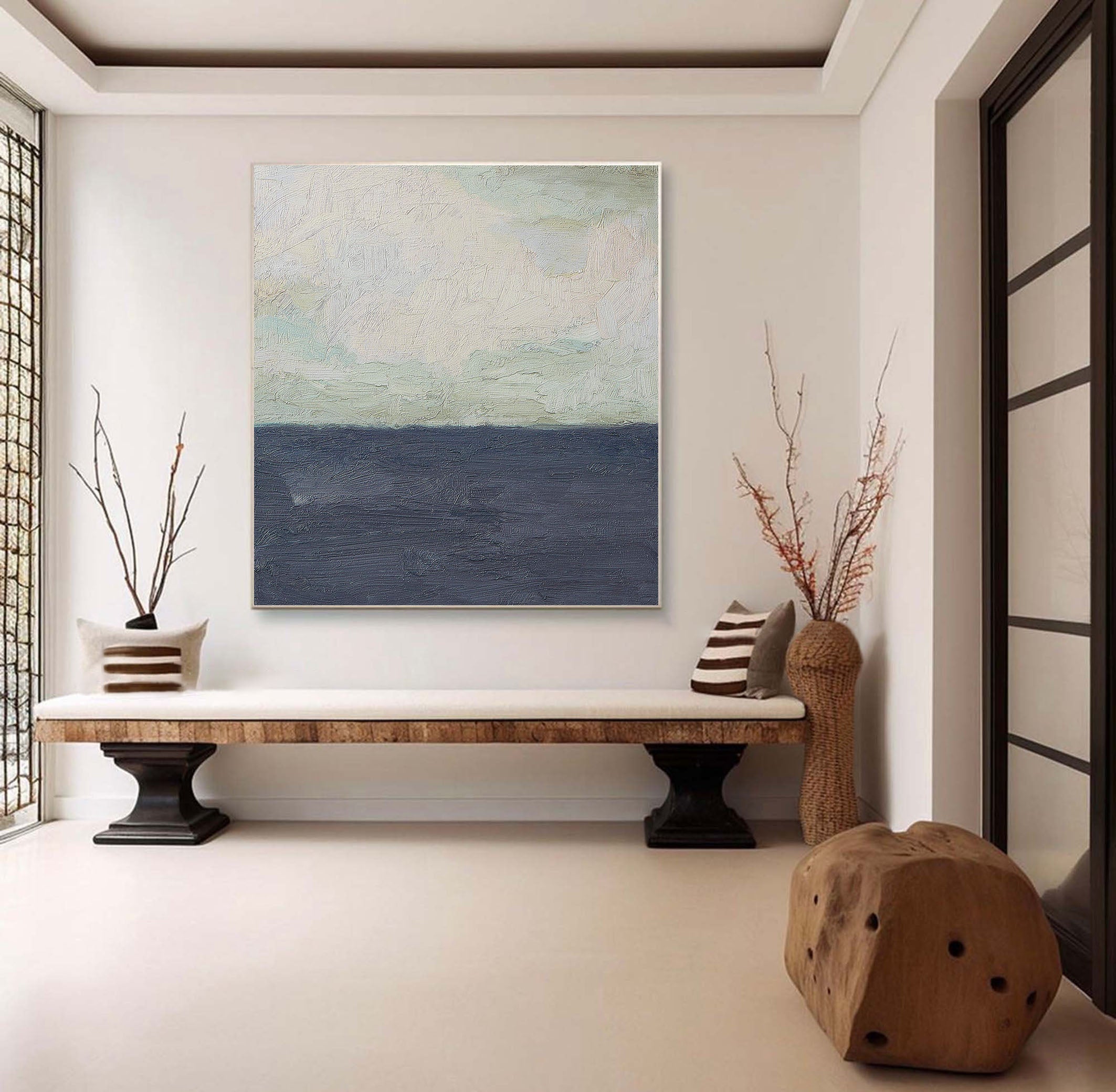 Framed Horizontal Impasto Canvas with Color Band Contrast #BGA 126