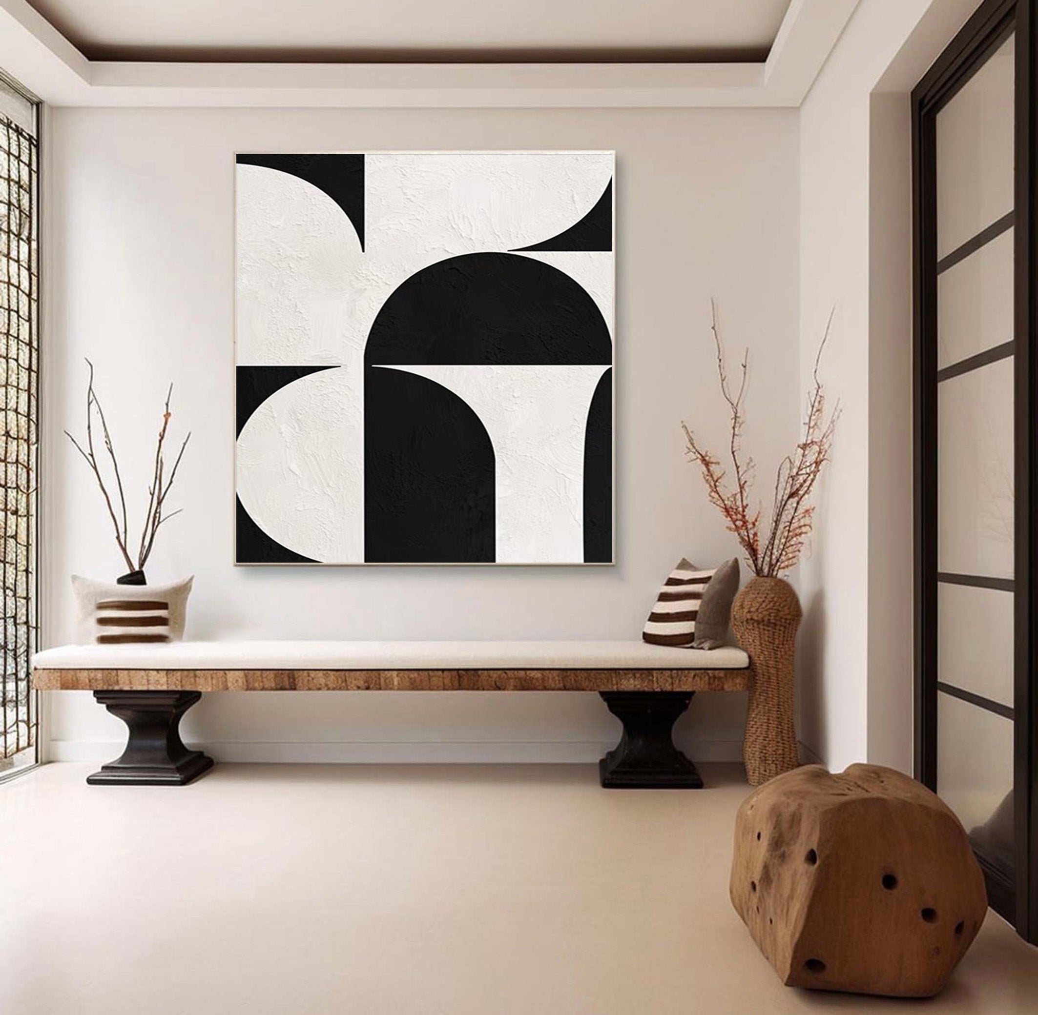 Minimalist Black and White Abstract, Textured Geometric Art #BGA 249