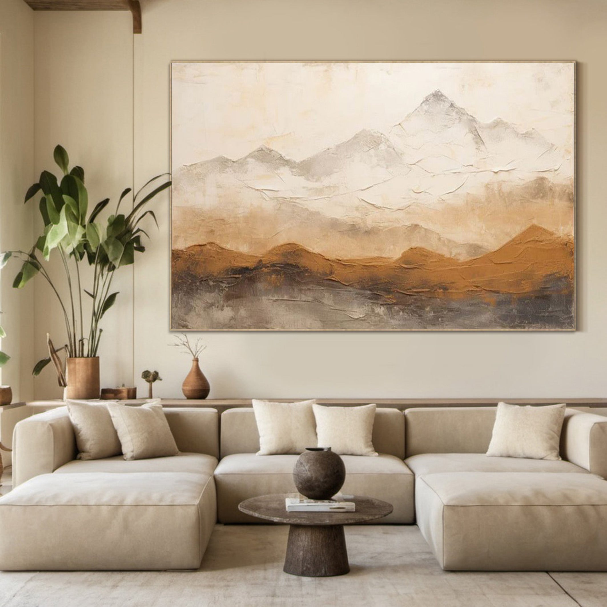 Textured Ascent: Earth Tone Minimalist Mountain Landscape #BGA 234