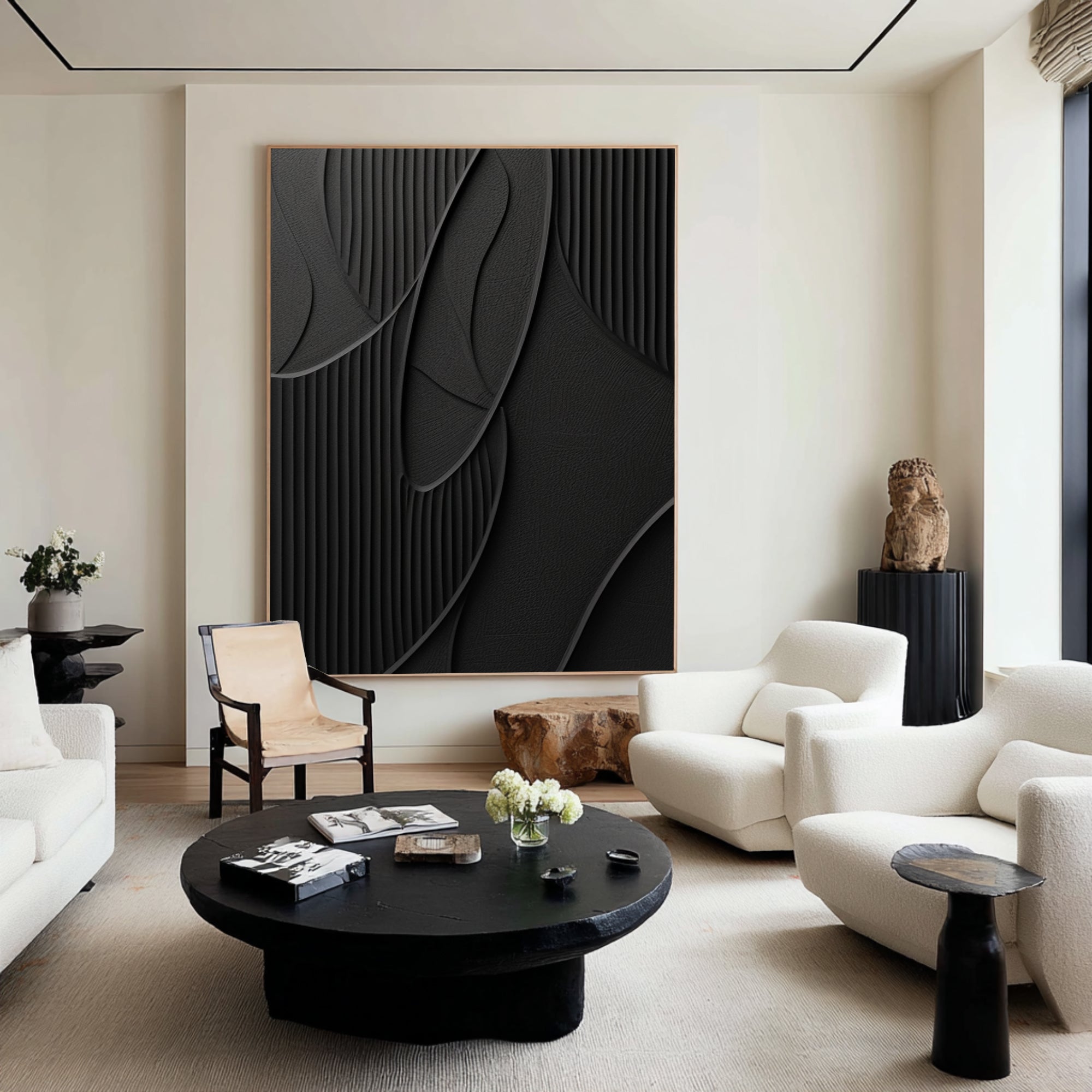 Large Modern Abstract Oil Painting, Black Textured Luxury Wall Art for Contemporary Interiors #WAC 016