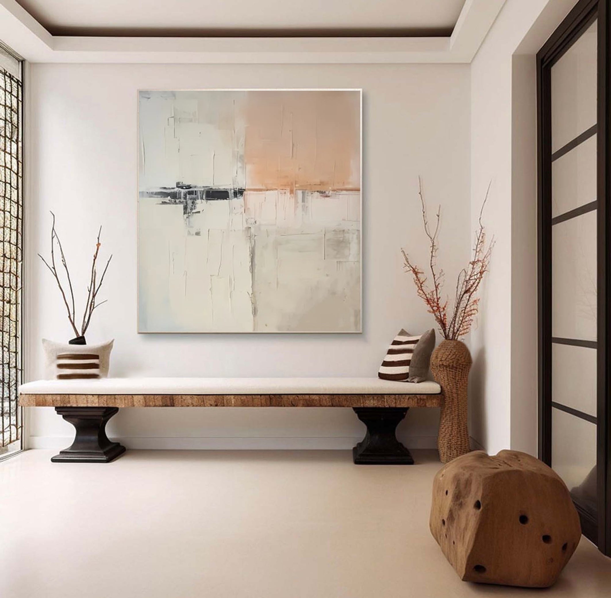 Abstract Peach & Black Art, Scandinavian Modern Wall Decor #BGA 219