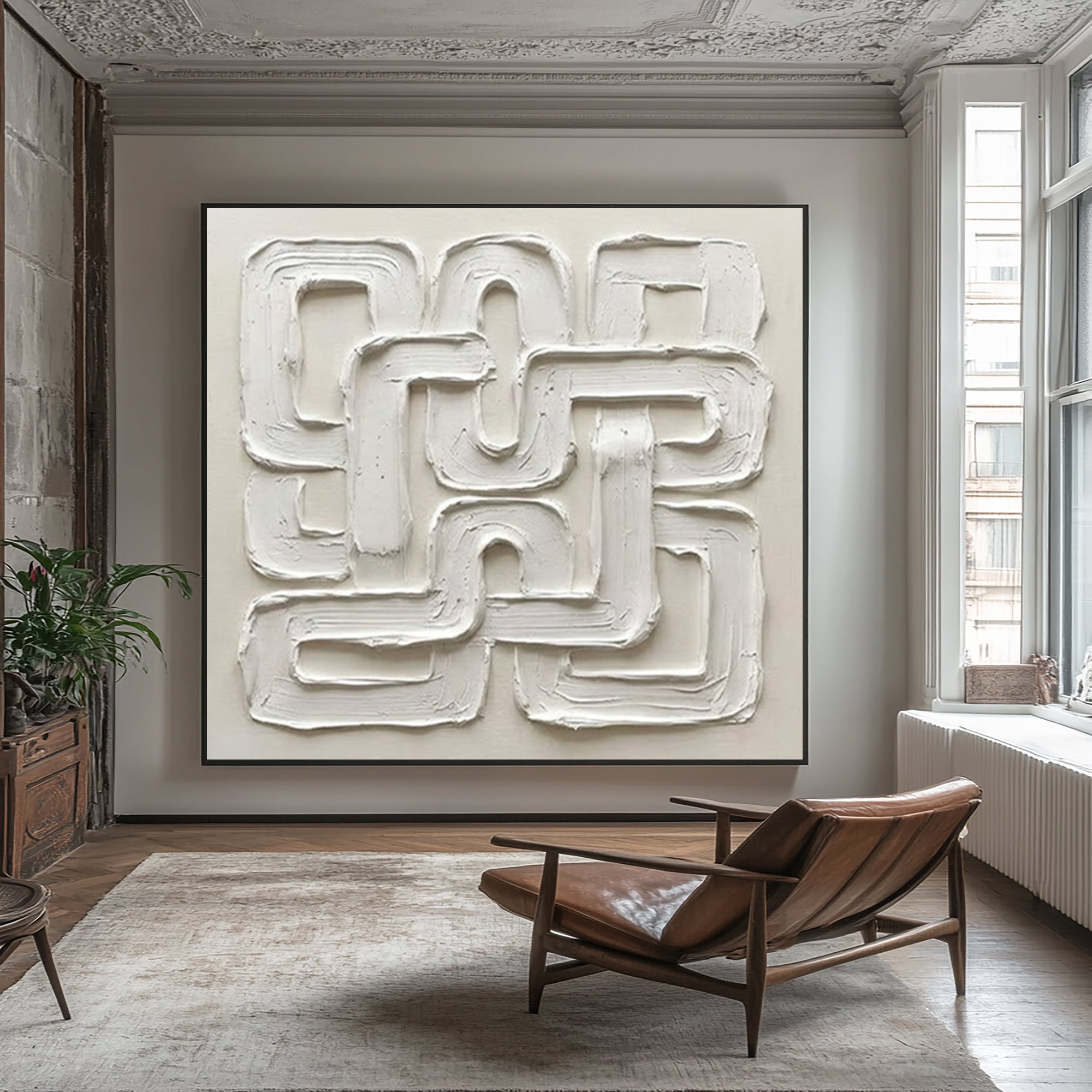 Large Continuous Line Wall Art Contemporary Neutral Textured Painting