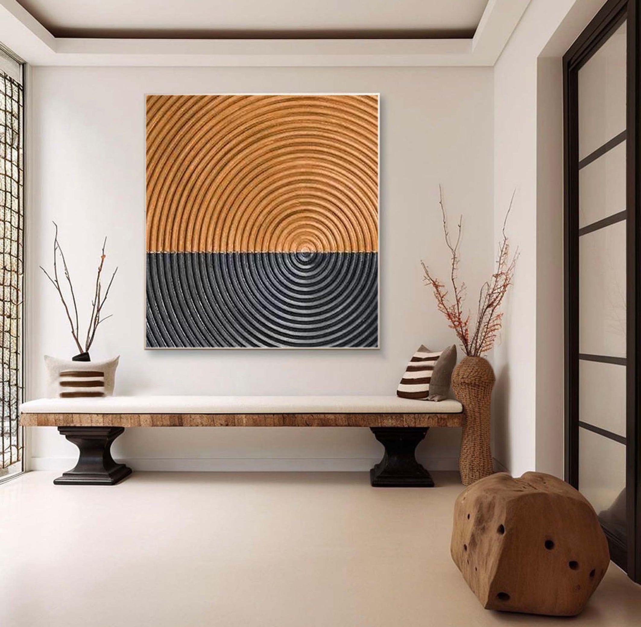 Dual Resonance: Abstract Circular Art, Two-Tone Textured Art #BGA 217