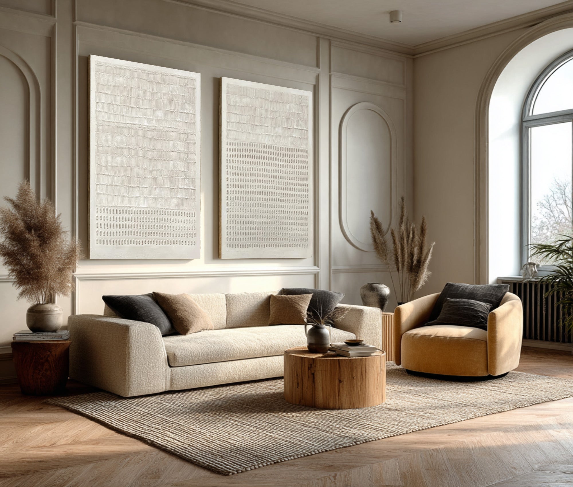 Contemporary Neutral Wall Art Set Two Piece Living Room #WG 032