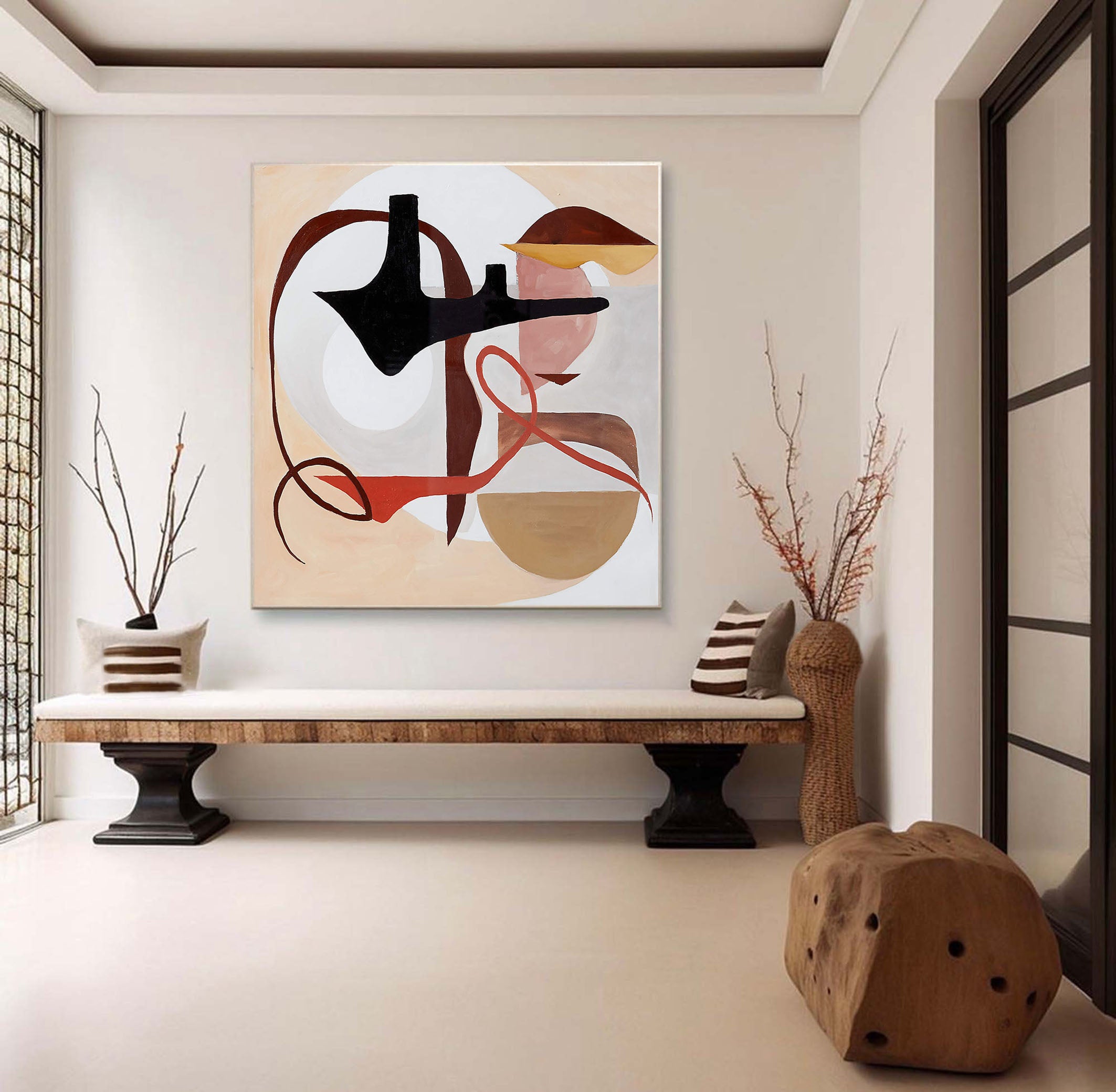 Contrasting Forms in Earth Tone, Organic and Geometric Canvas #BGA 123