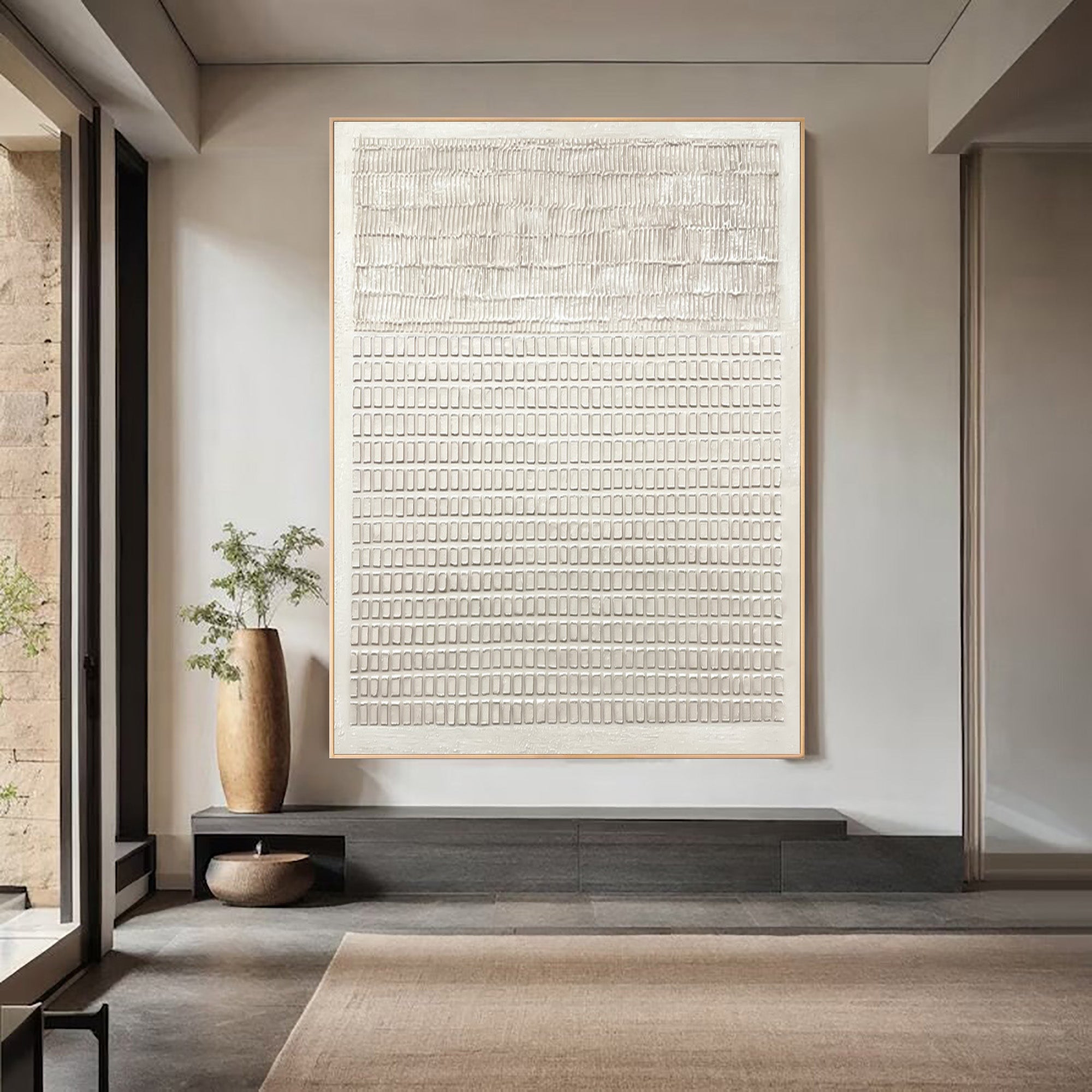 Minimalist Geometric Wall Art Textured White Painting #WG 041